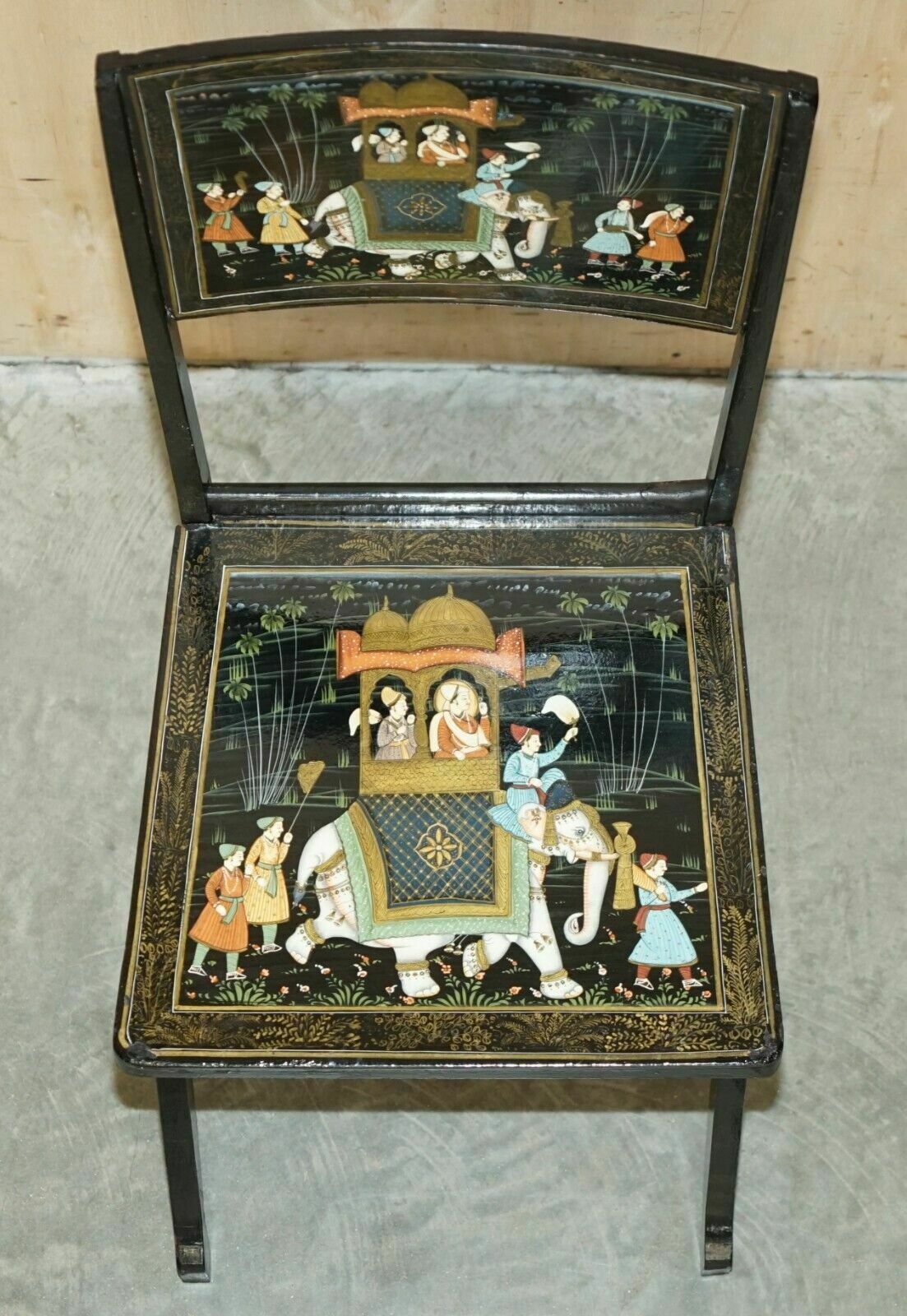 2750.0 Pair Of Antique Chinese Chinoiserie Indian Decoration Campaign Folding Chairs photo