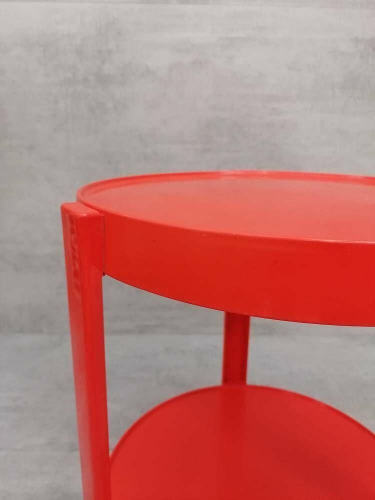 Midcentury Orange Plastic And Metal Chrome Round Italian Bar Cart, 1950s photo Furniture