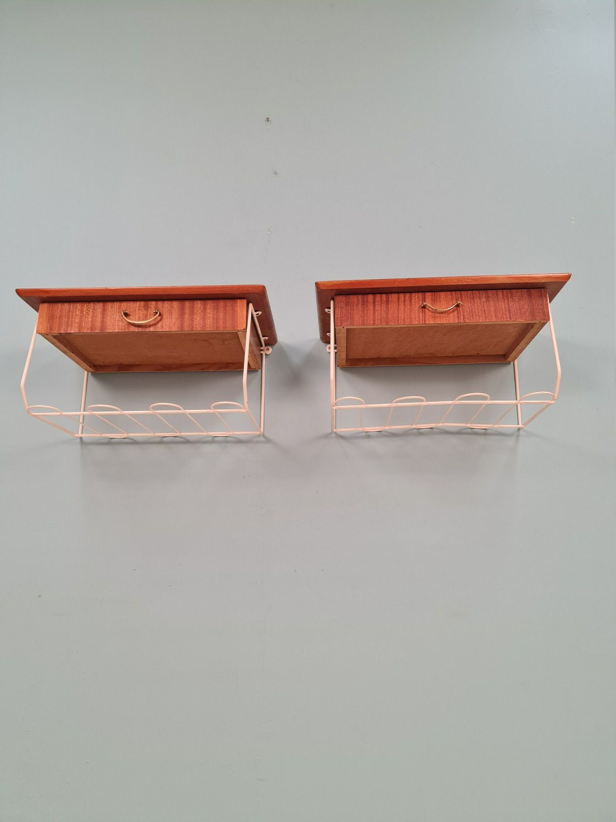 photo furniture Pair Scandinavian String Mahogany Hanging Telephone Table/ Shelf/ Bedside Table/ Nightstand From The 60s