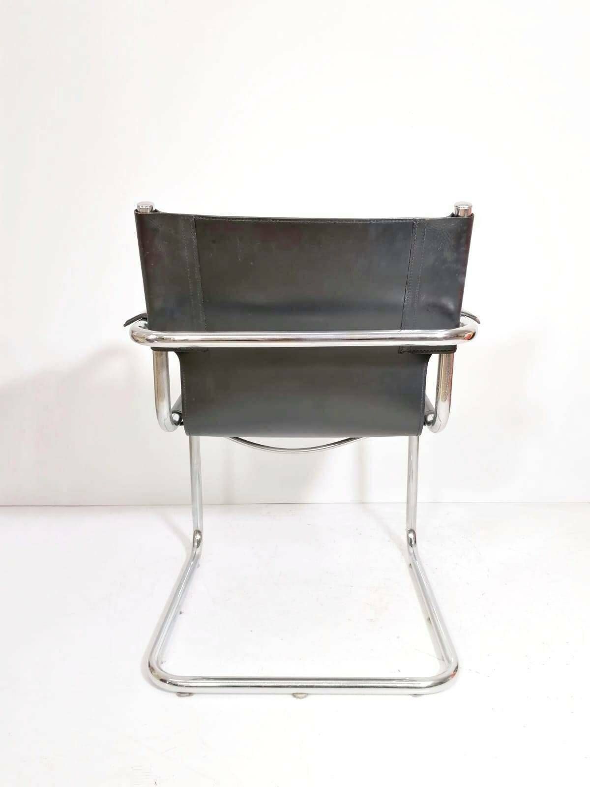 Matteo Grassi Style Visitor Chairs, Made Of Black Leather, 1970s photo for sale