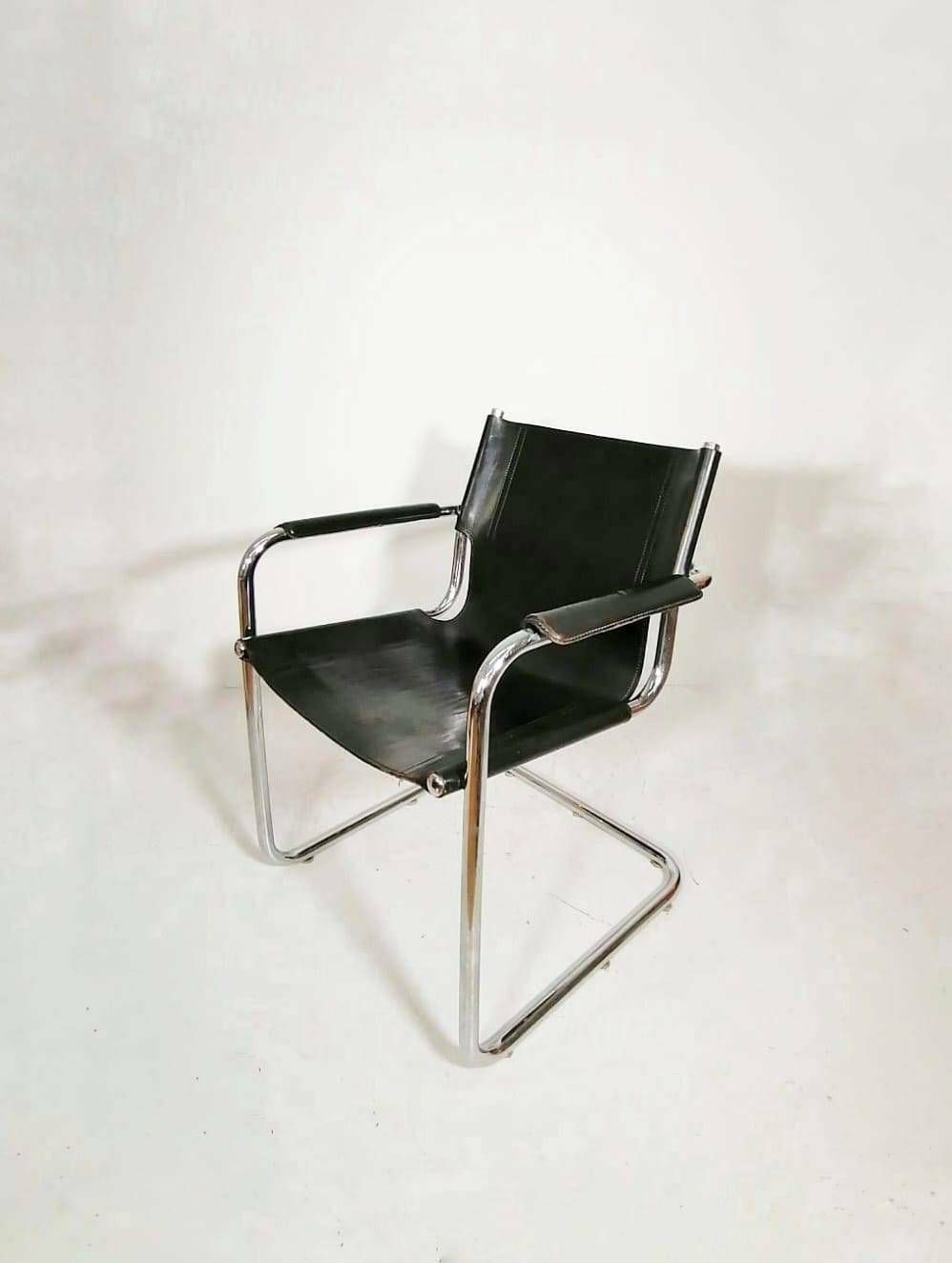 Matteo Grassi Style Visitor Chairs, Made Of Black Leather, 1970s photo buy
