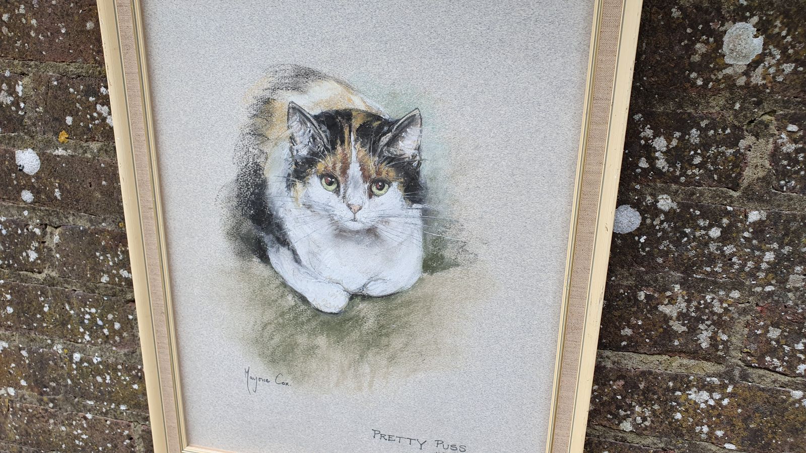 Original Marjorie Cox Pastel Portrait Of A Cat ‘Pretty Puss’ 1979 photo vintage