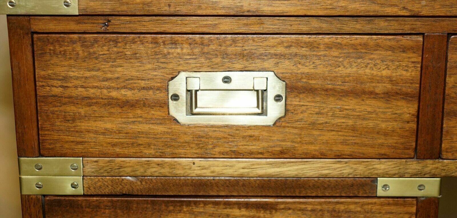 Fully Restored Harrods Kennedy Brown Leather Military Campaign Pedestal Desk photo vinterior