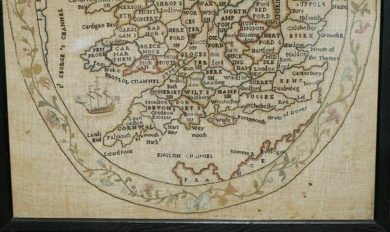 Antique Elizabeth Mason Signed 1789 George II Needlework Sampler Map Of England photo buy