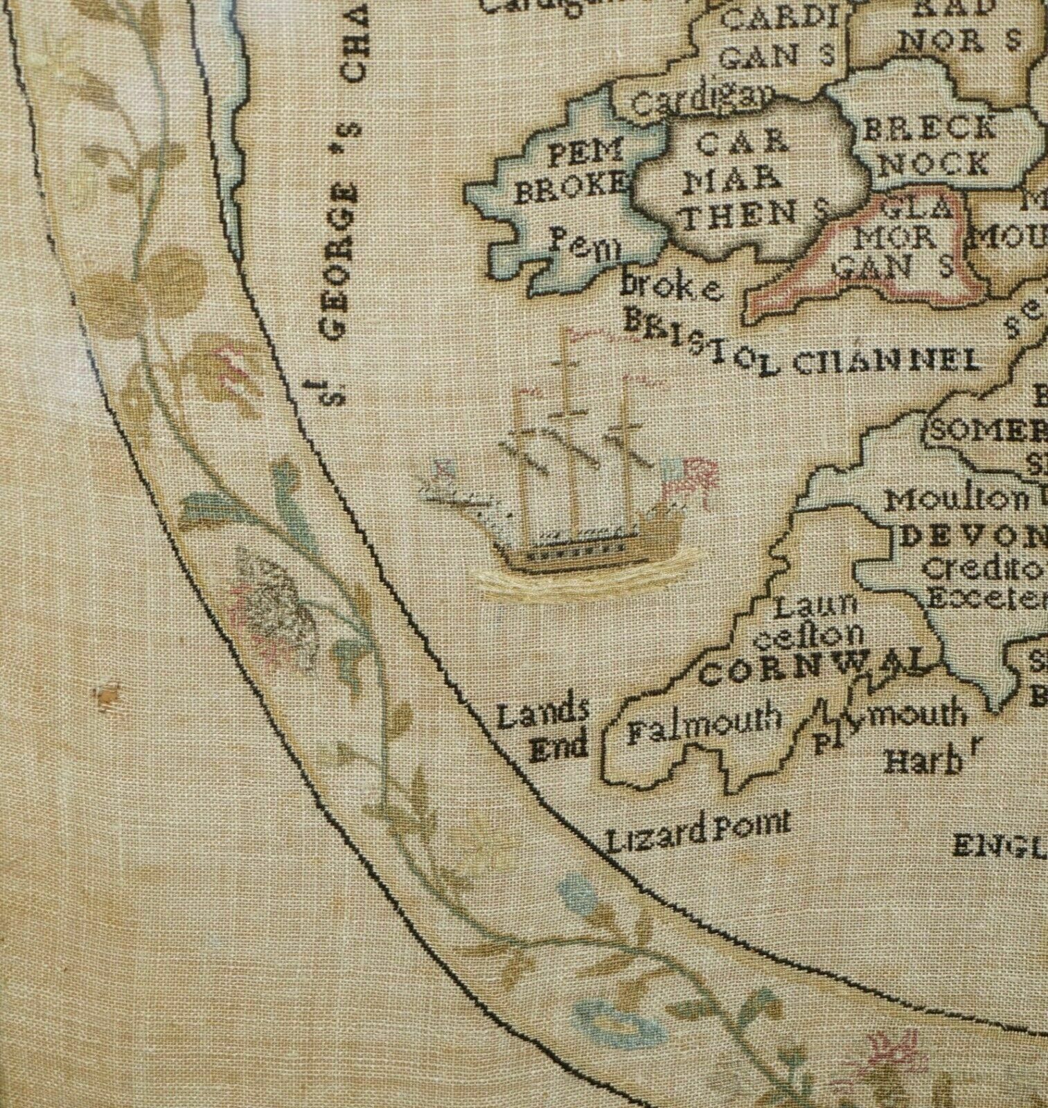photo vinterior Antique Elizabeth Mason Signed 1789 George II Needlework Sampler Map Of England