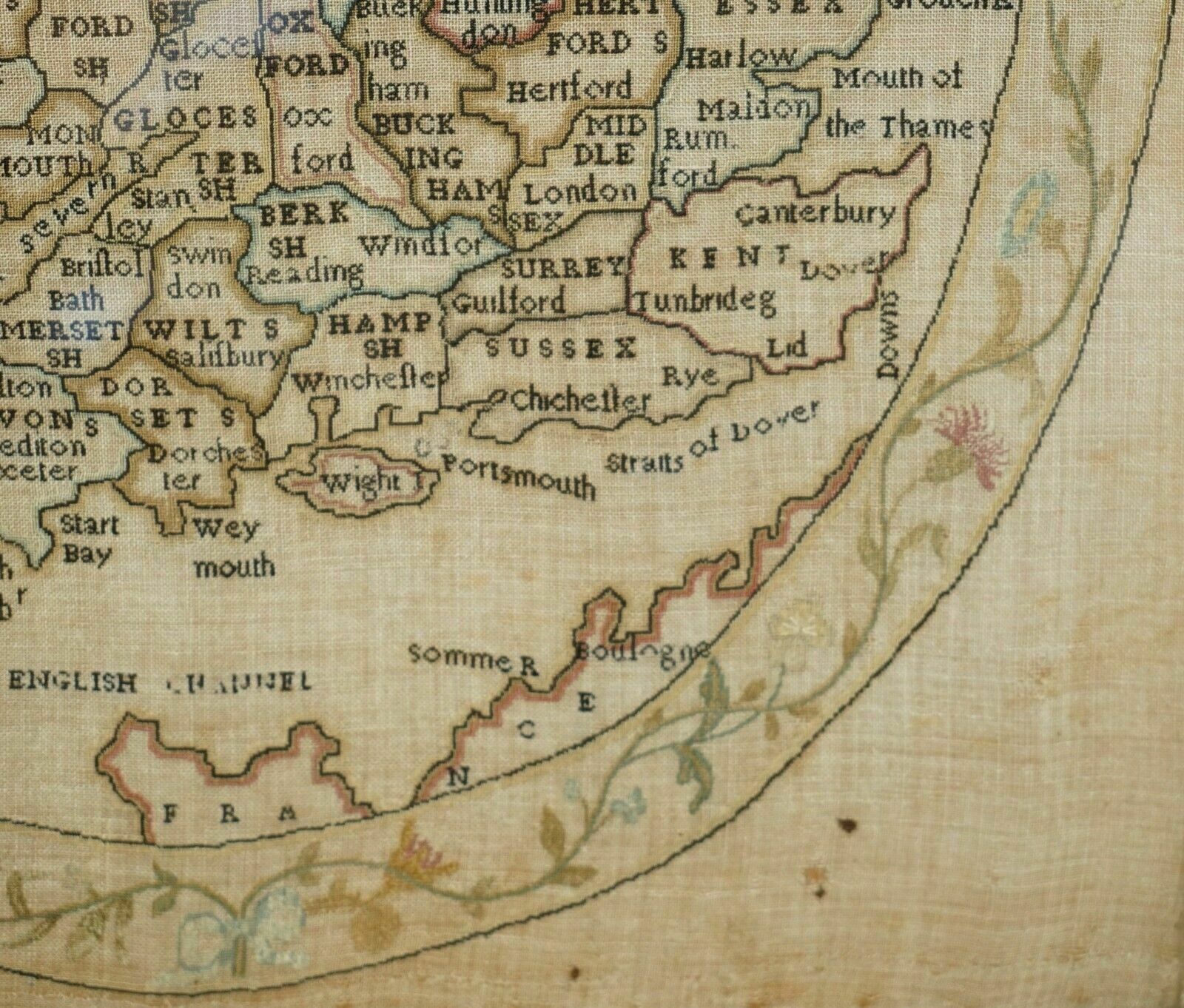 photo buy Antique Elizabeth Mason Signed 1789 George II Needlework Sampler Map Of England