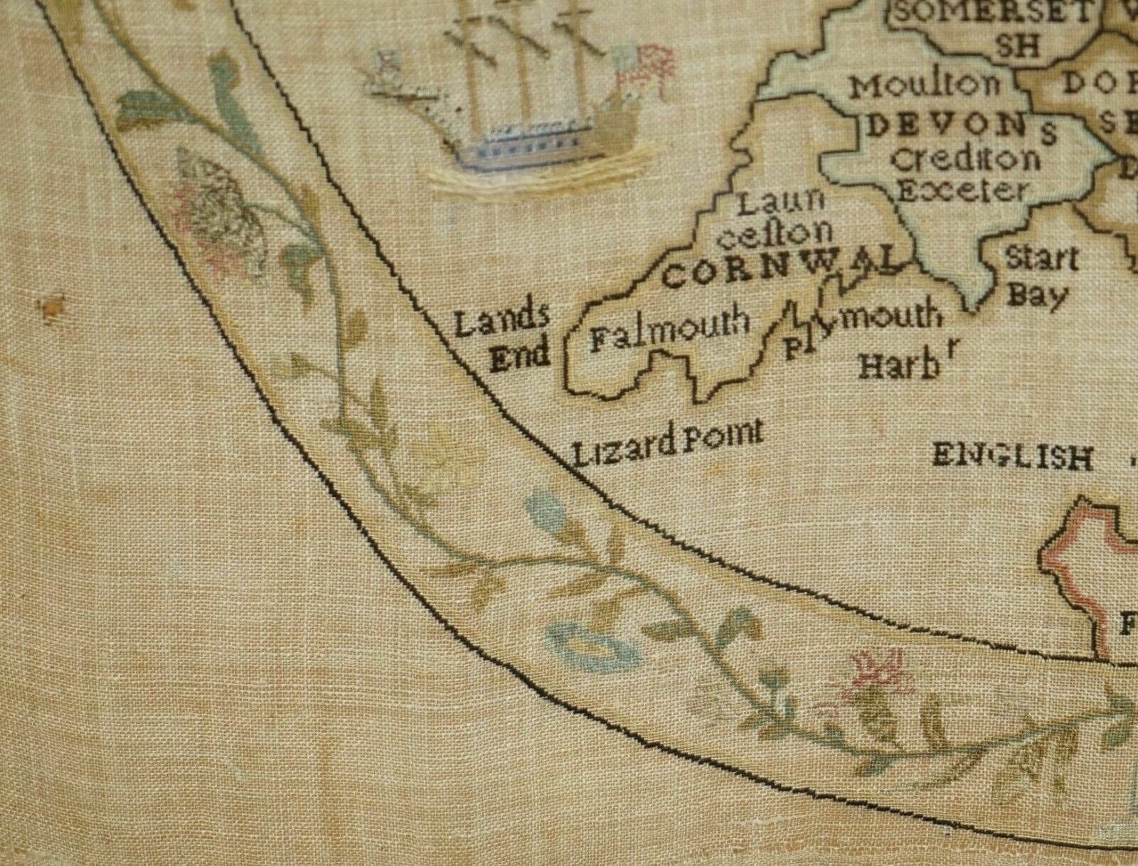 photo vintage Antique Elizabeth Mason Signed 1789 George II Needlework Sampler Map Of England