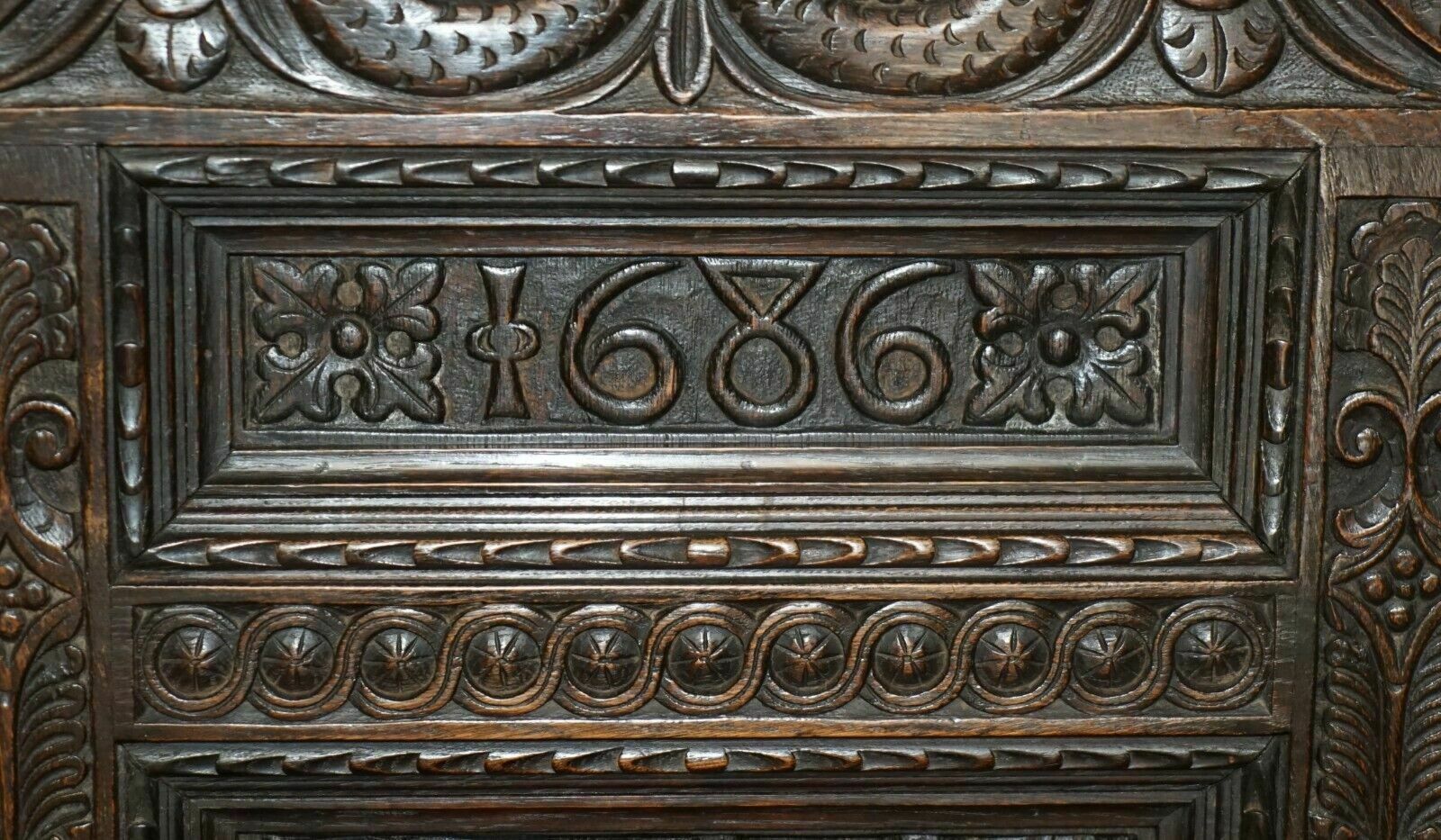 Antique Exceptionally Rare 1686 Dated Wainscot Armchair Northern England Oak photo buy