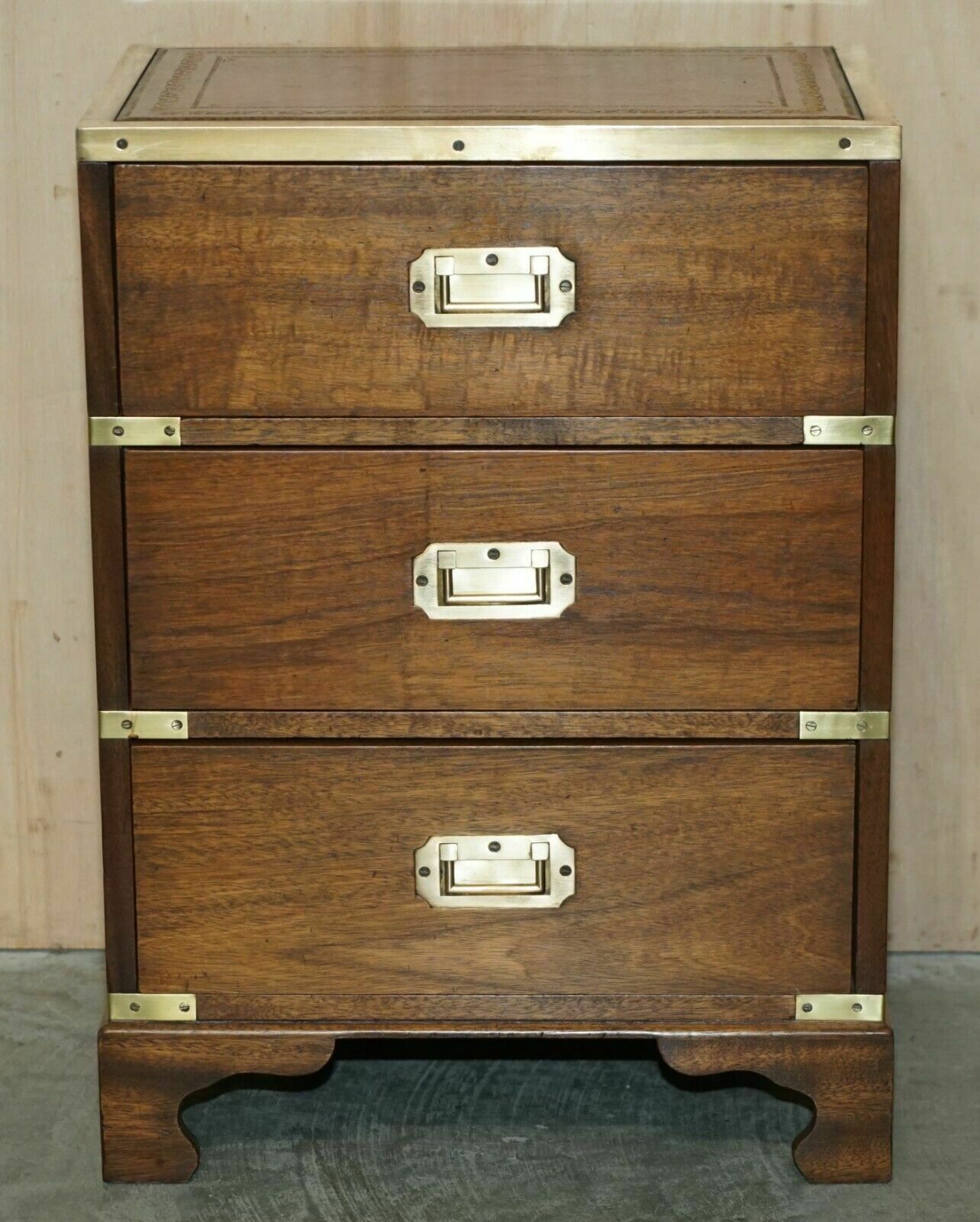 Fully Restored Harrods Kennedy Military Campaign Side End Table Drawers Leather photo for sale