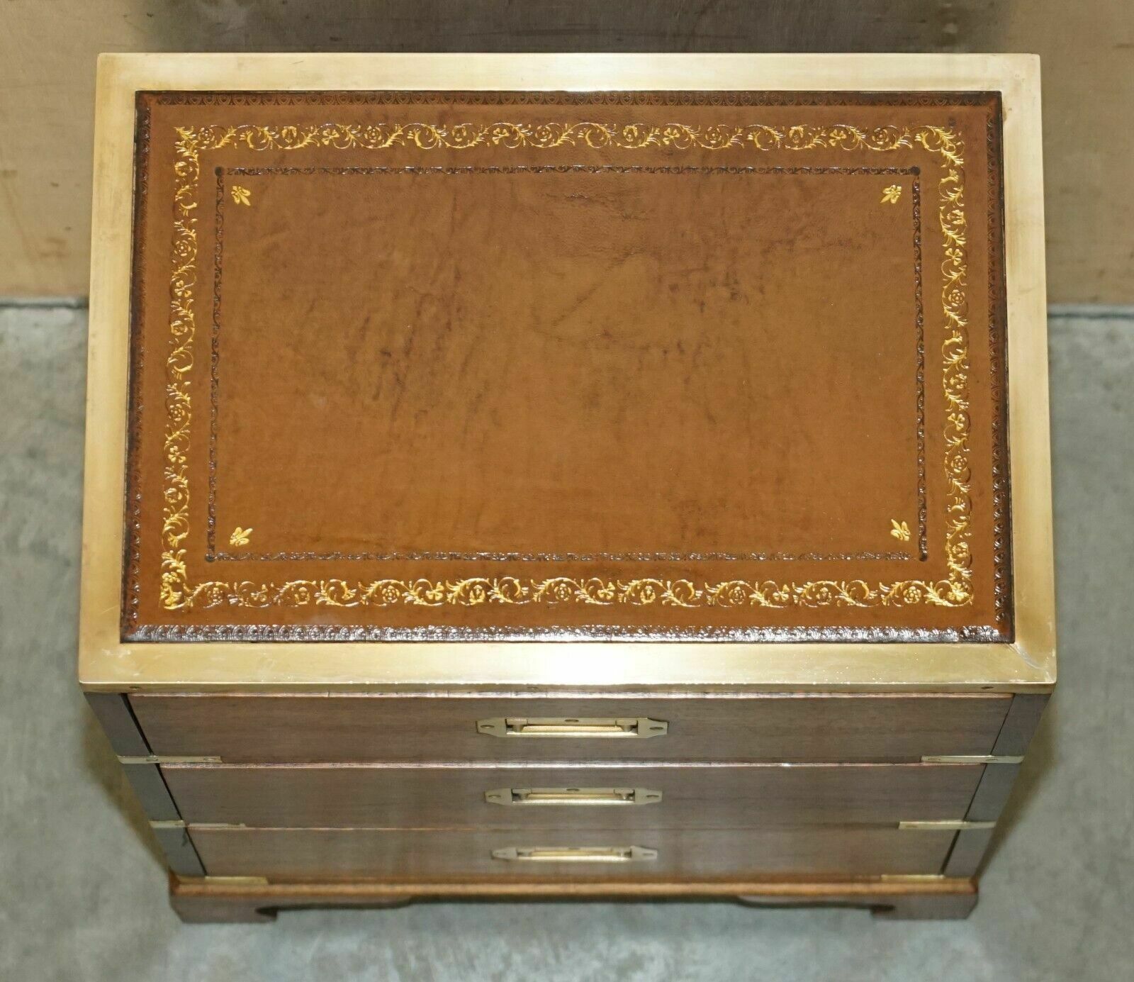 Furniture Fully Restored Harrods Kennedy Military Campaign Side End Table Drawers Leather photo