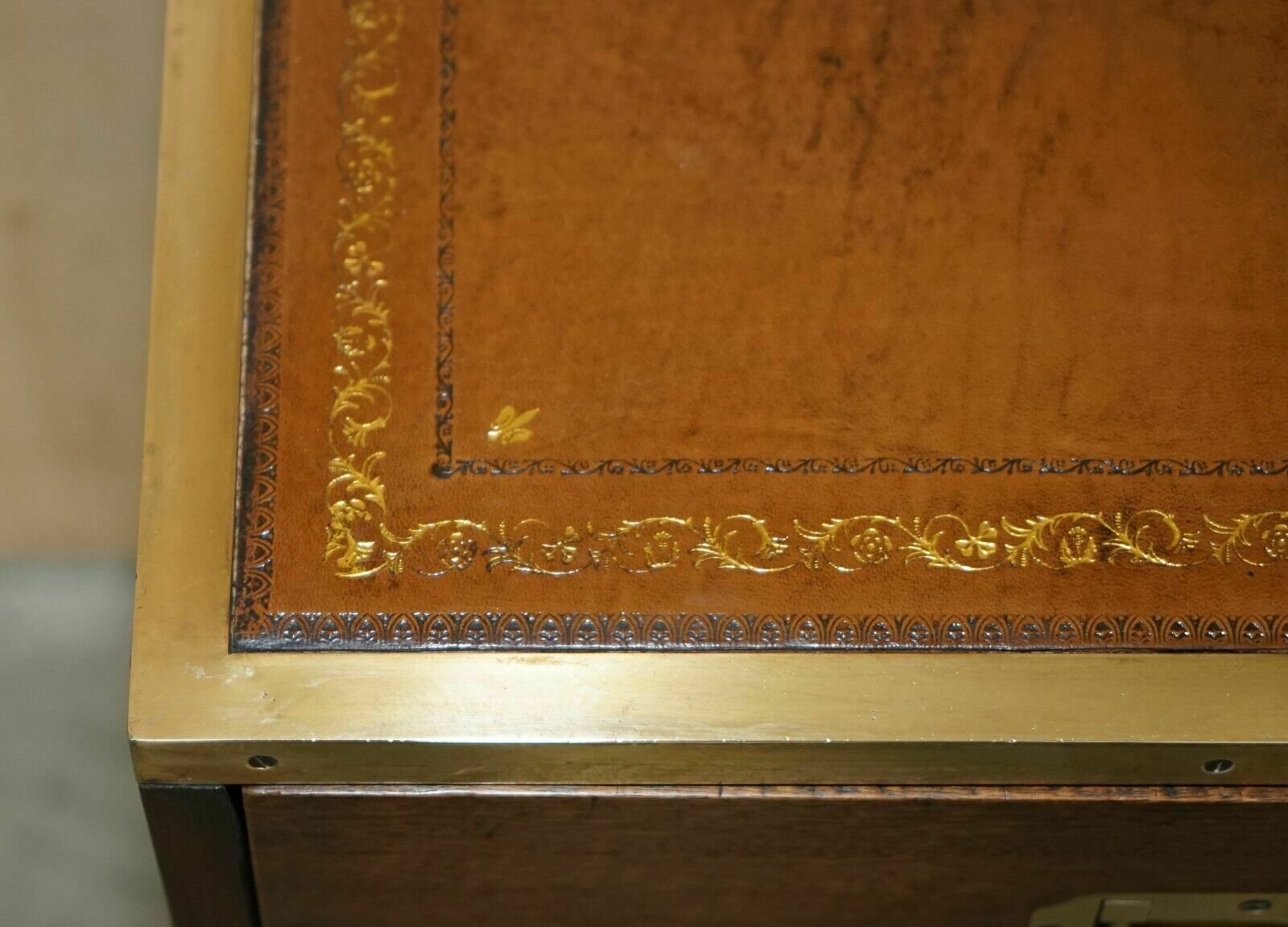 photo buy Fully Restored Harrods Kennedy Military Campaign Side End Table Drawers Leather