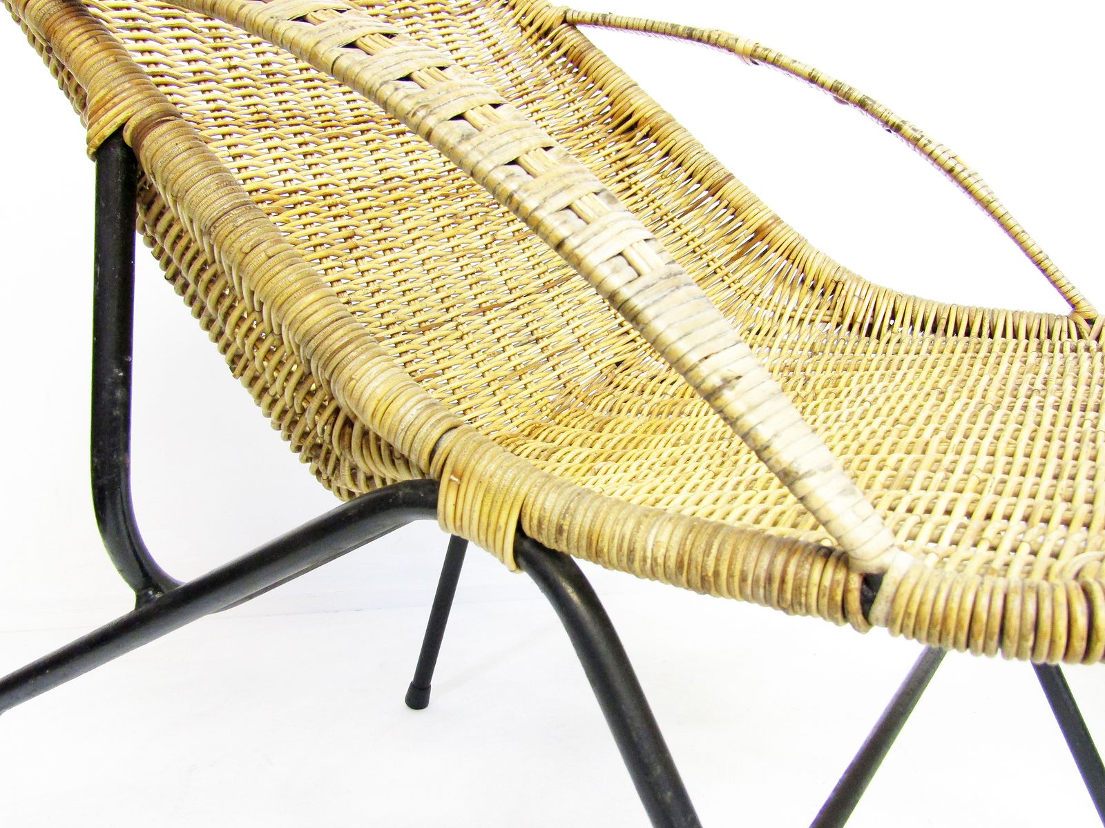 Furniture Pair Of 1950s French "Gazelle" Chairs In Rattan Wicker & Tubular Steel photo