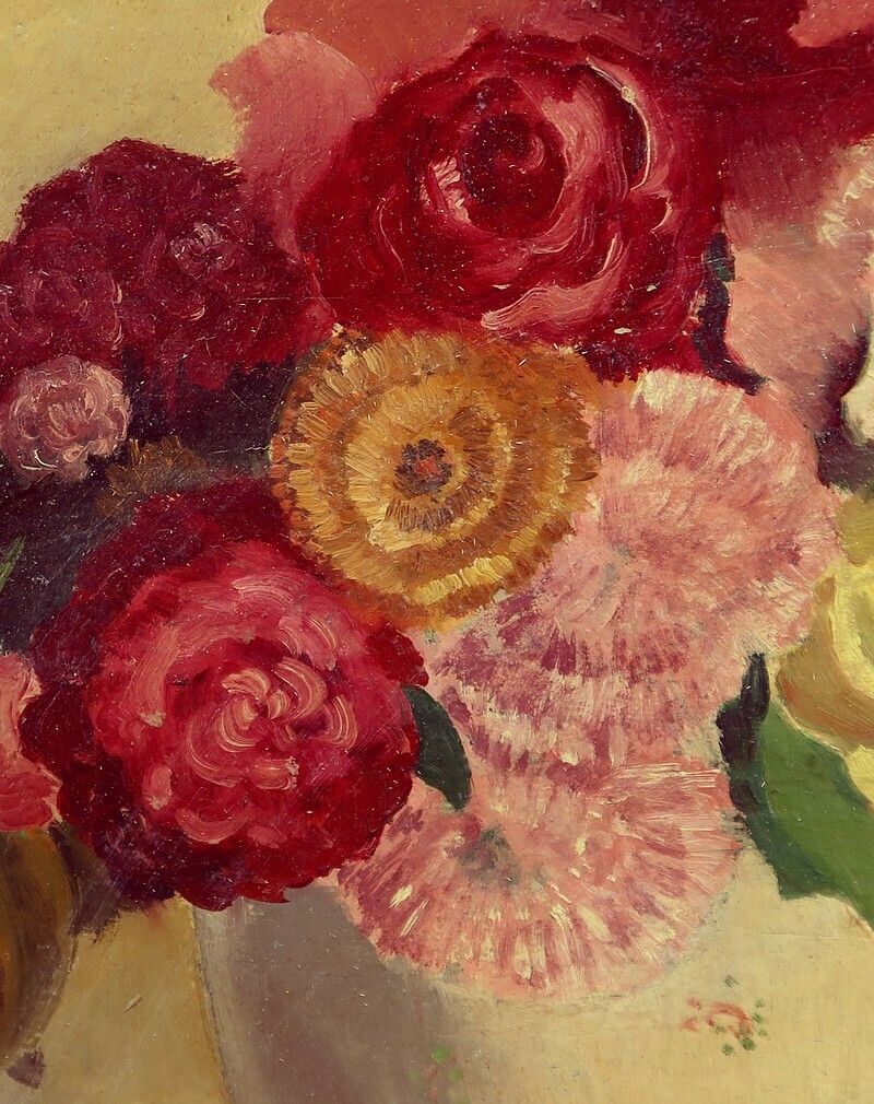 Large Painting "Still Life With A Bouquet Of Flowers" Signed Obligi, Early 20th Century photo vinterior