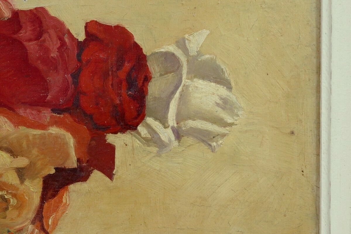 photo furniture Large Painting "Still Life With A Bouquet Of Flowers" Signed Obligi, Early 20th Century