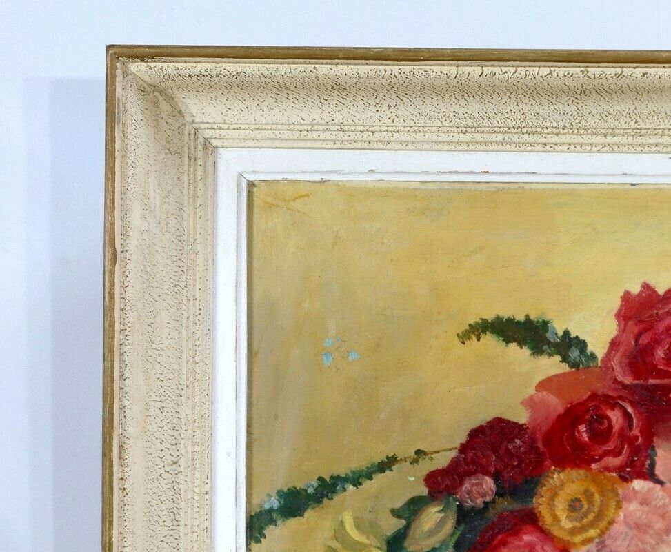 803.4 Large Painting "Still Life With A Bouquet Of Flowers" Signed Obligi, Early 20th Century photo