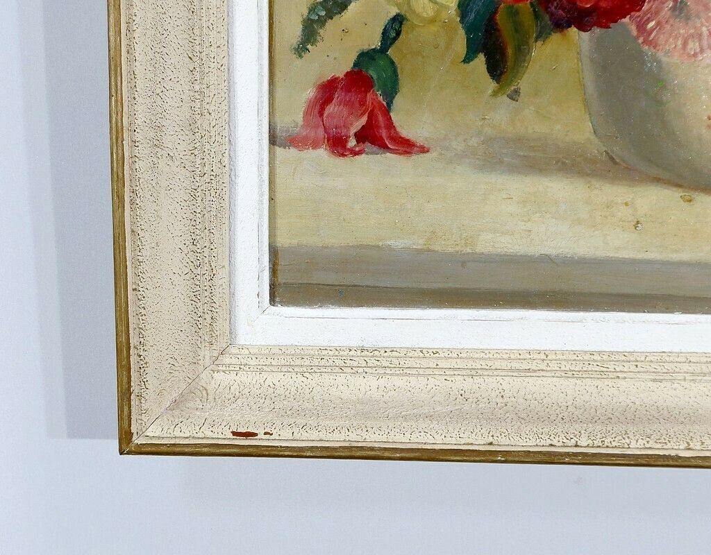 photo buy Large Painting "Still Life With A Bouquet Of Flowers" Signed Obligi, Early 20th Century