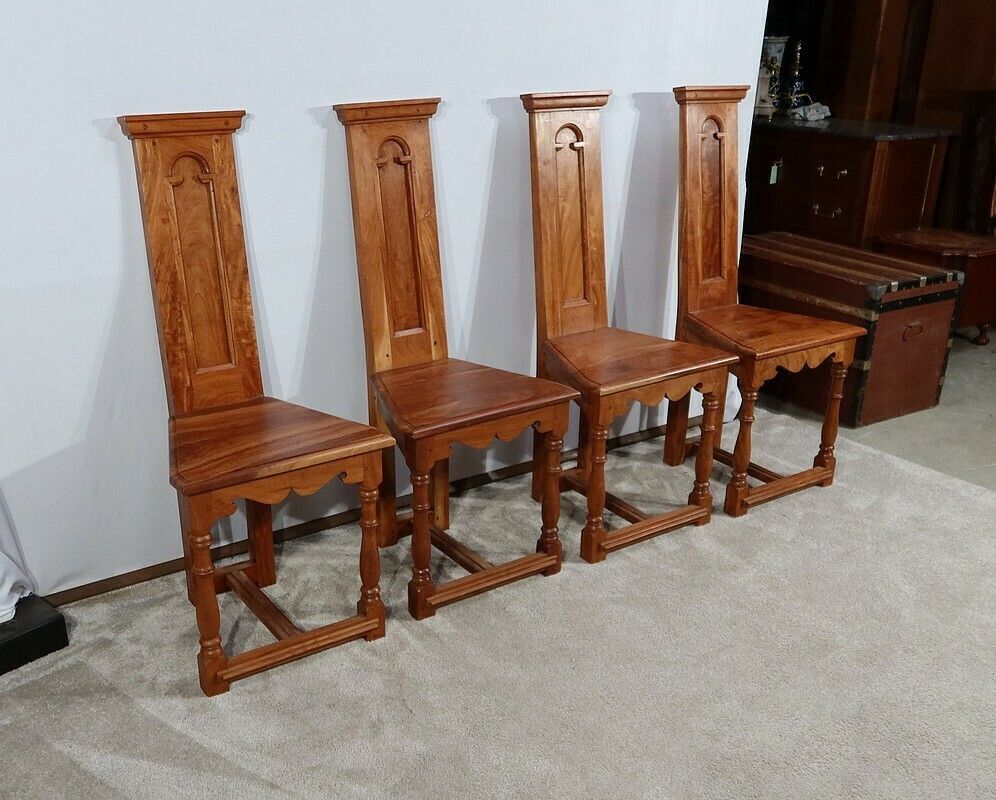 Suite Of 4 Chairs In Solid Mahogany, Cathedral Taste   Xxth photo for sale