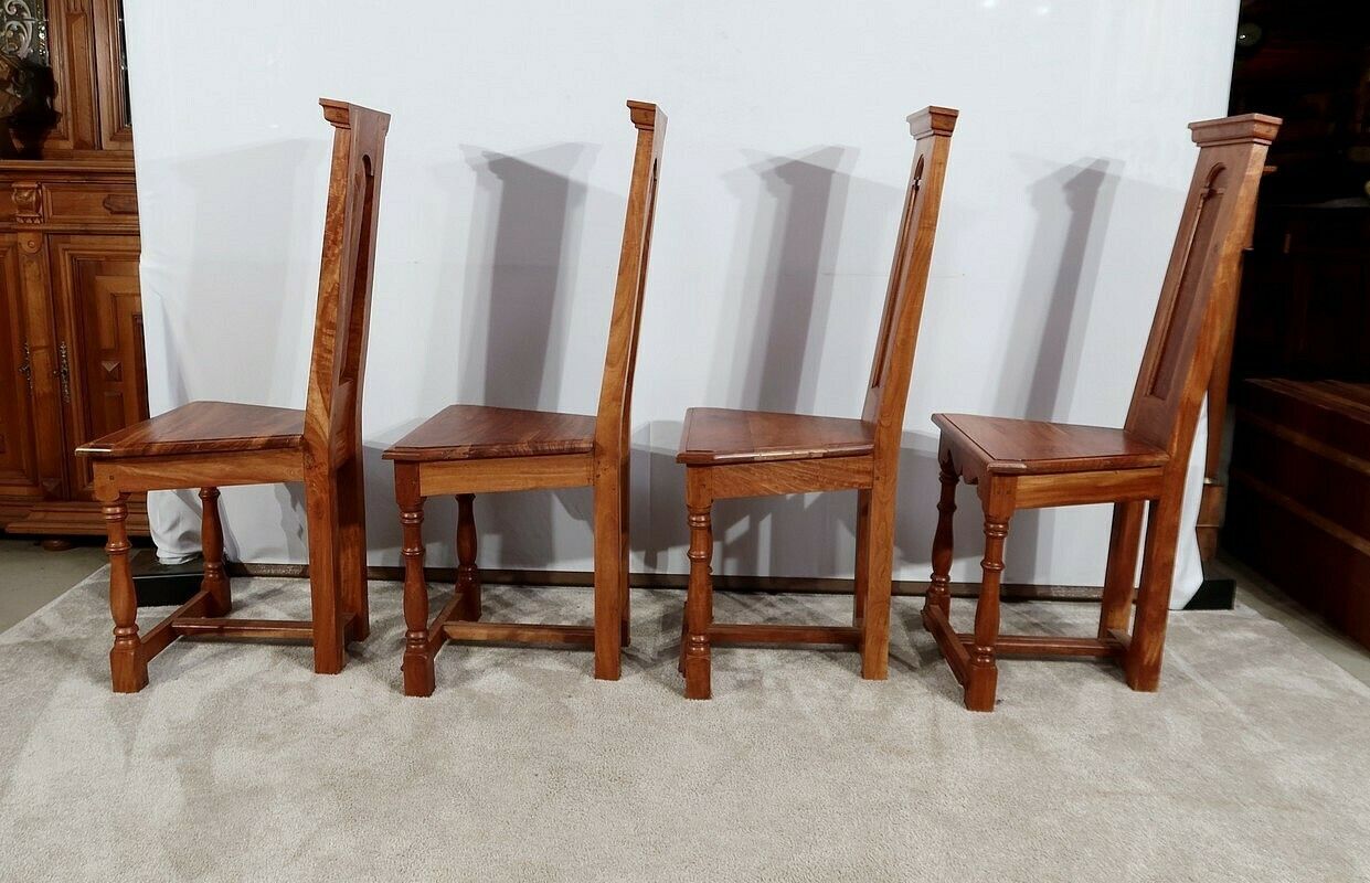 Suite Of 4 Chairs In Solid Mahogany, Cathedral Taste   Xxth photo vinterior