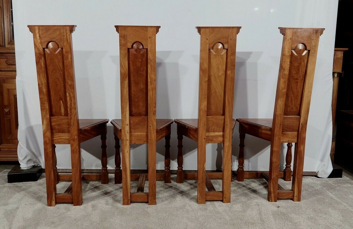Suite Of 4 Chairs In Solid Mahogany, Cathedral Taste   Xxth photo buy