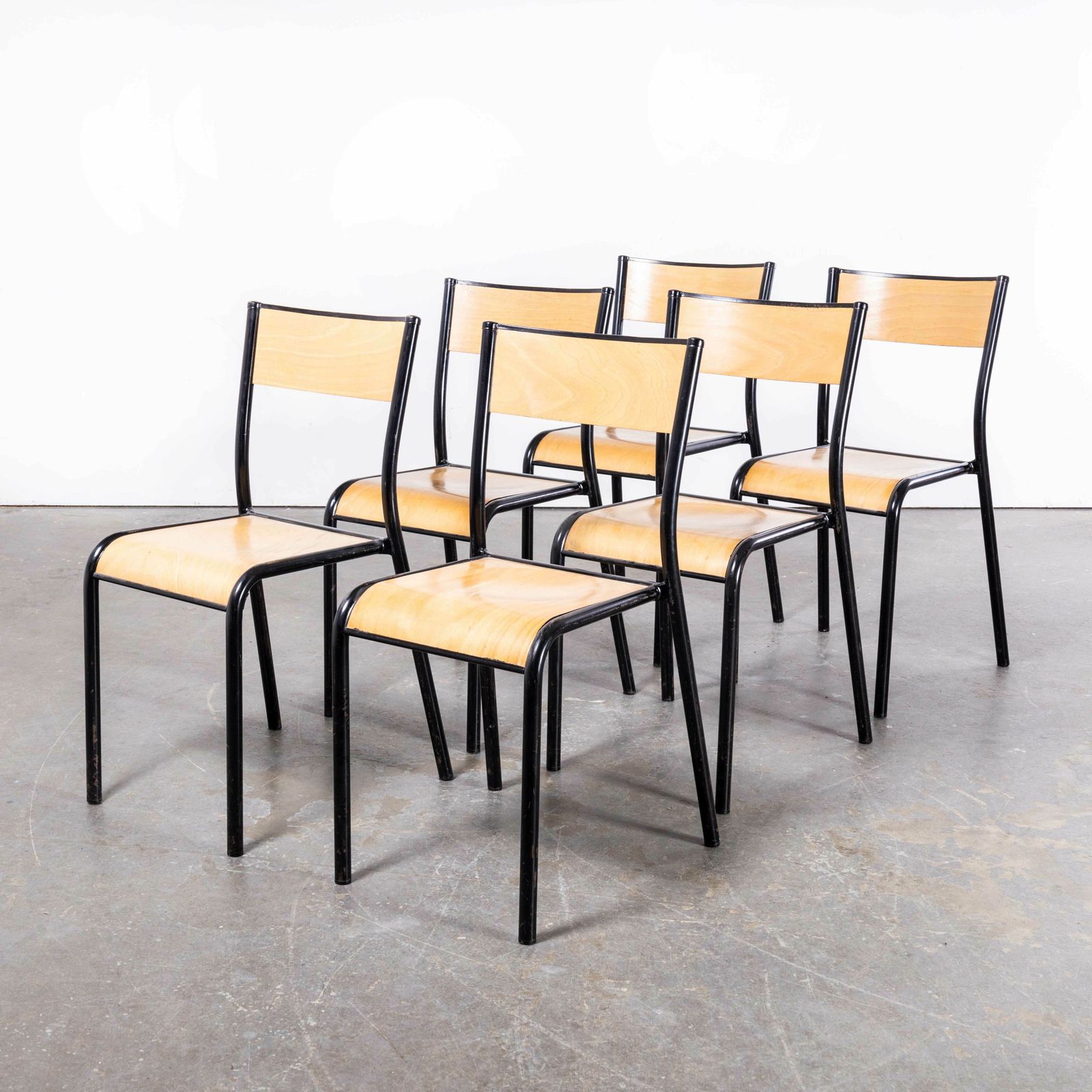 1950’s French Mullca Stacking School – Dining Chairs – Black Model 510 – Set Of Six