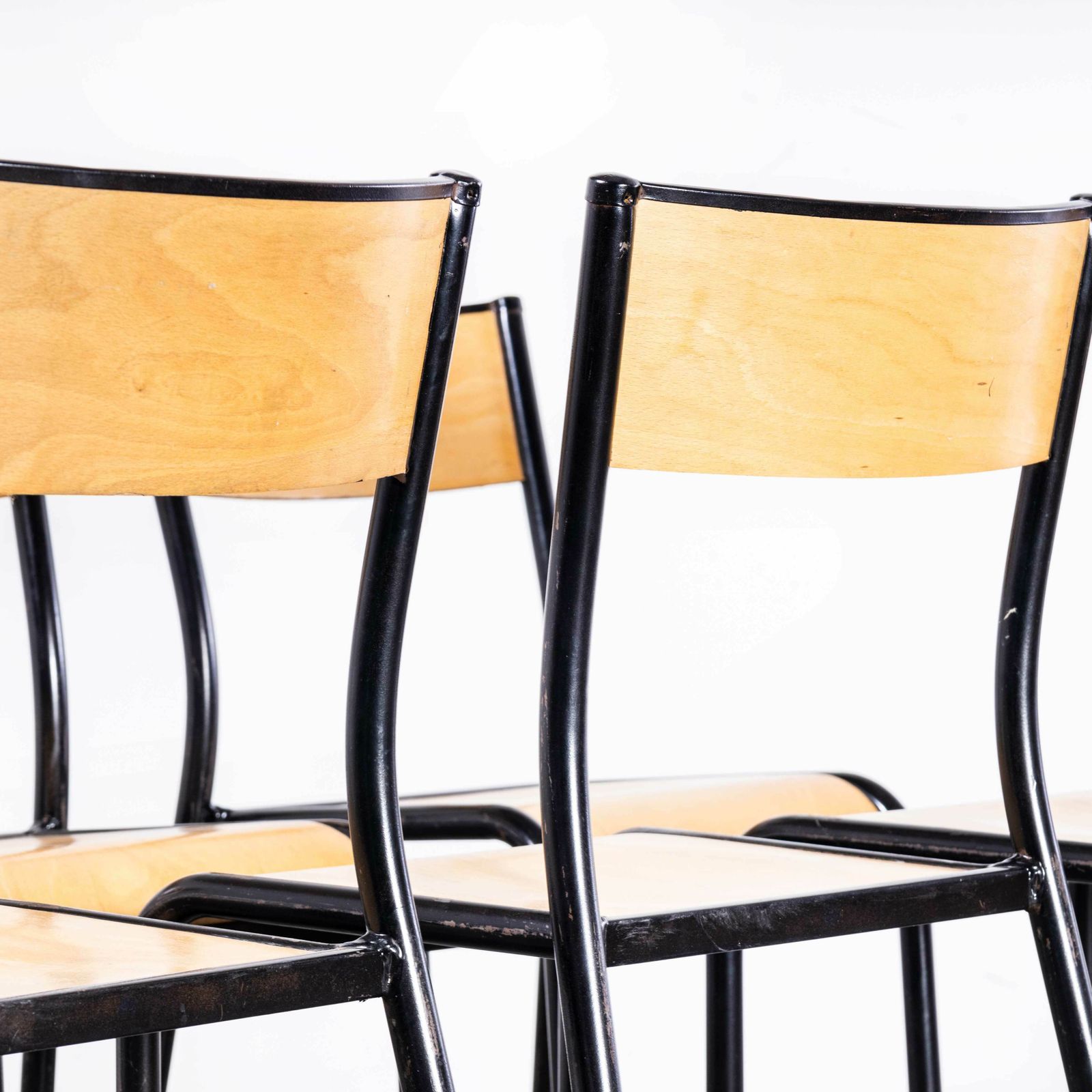 1950’s French Mullca Stacking School – Dining Chairs – Black Model 510 – Set Of Six photo Furniture