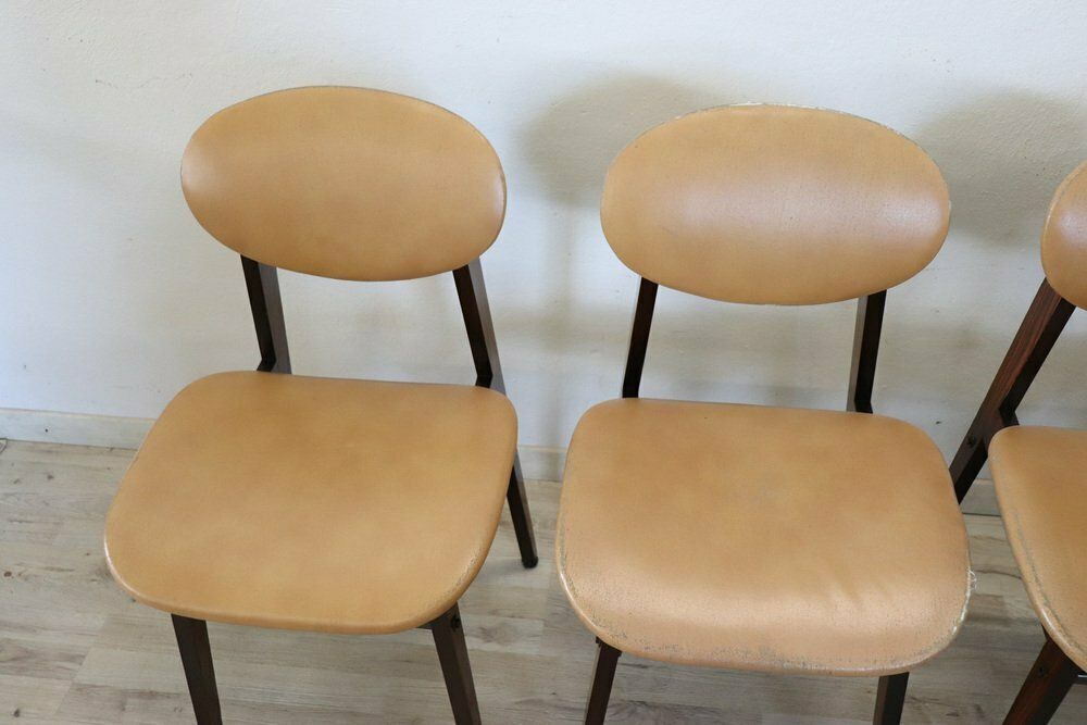 Furniture Dining Chairs In Beech Wood And Faux Leather, 1960s, Set Of 6 photo