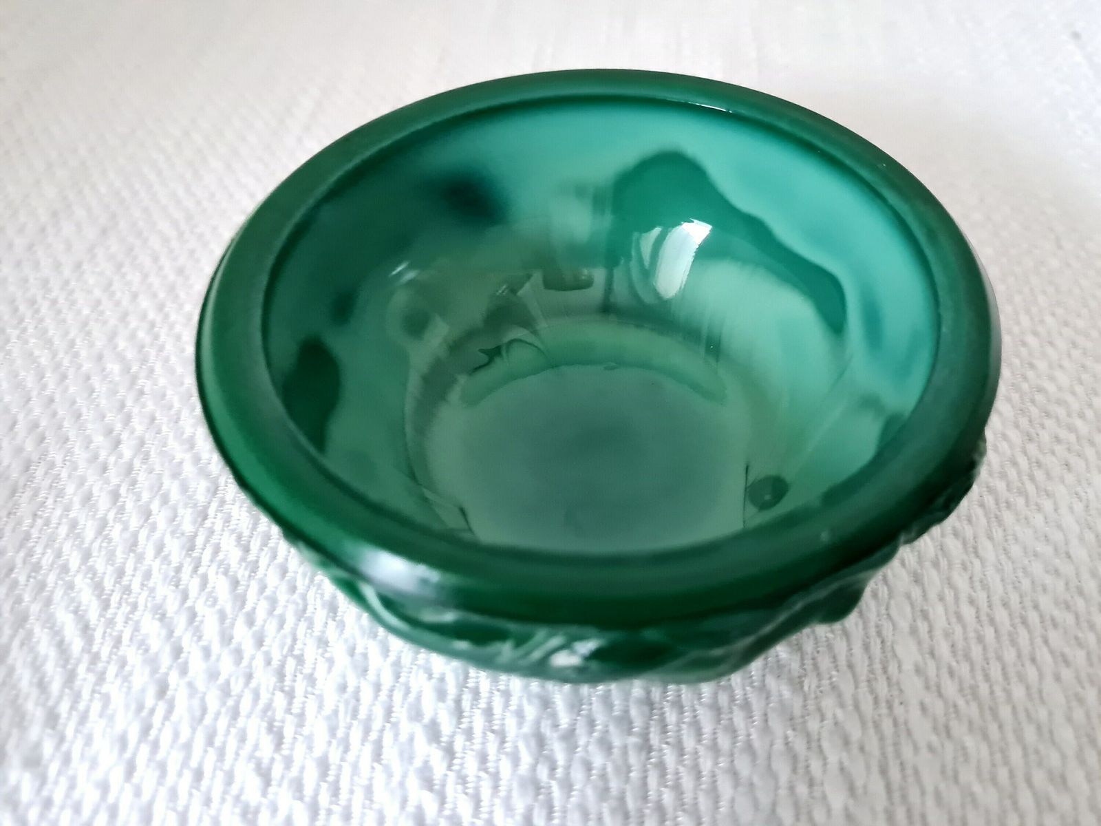 Art Deco Malachite Glass Jewelry Box Powder Box Schlevogt Ingrid Design Czech Bohemian Glass photo vintage