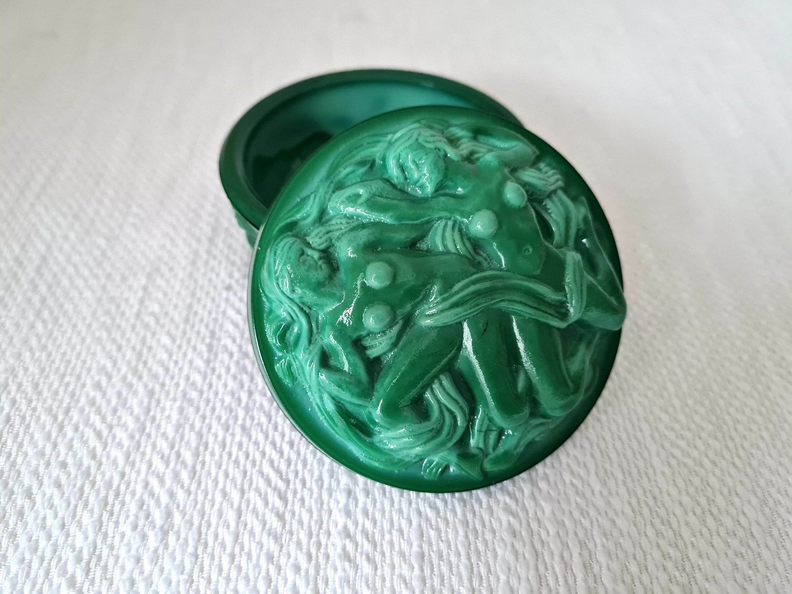 photo furniture Art Deco Malachite Glass Jewelry Box Powder Box Schlevogt Ingrid Design Czech Bohemian Glass