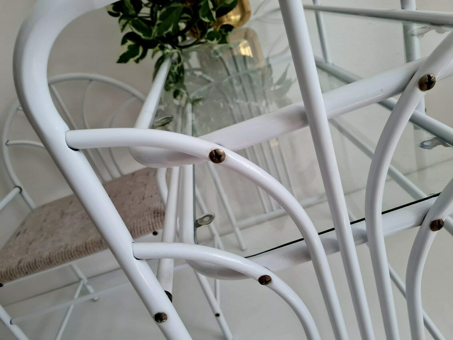 Vintage Mid Century Dressing Metal And Glass Table With Mirror And Stool 80s photo buy