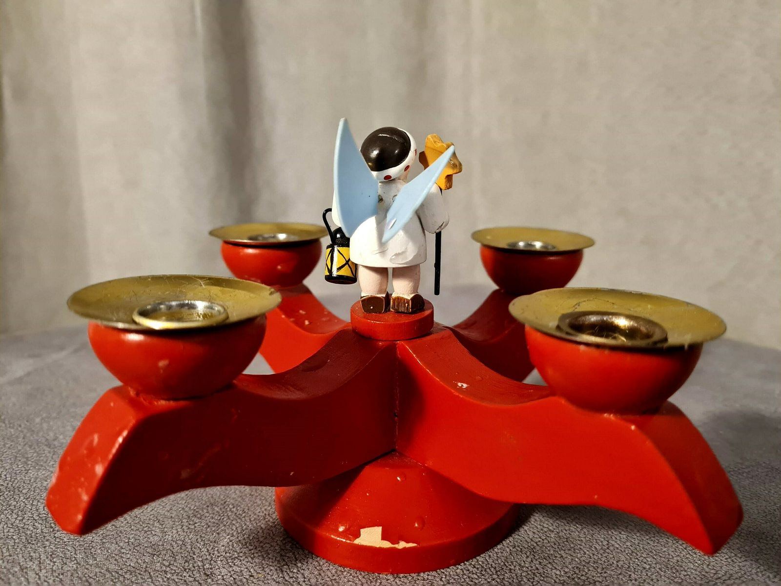 Vintage Erzgebirge German Candlestick Christmas Angel Wooden Hand Painted Candle Holders photo Home Decor
