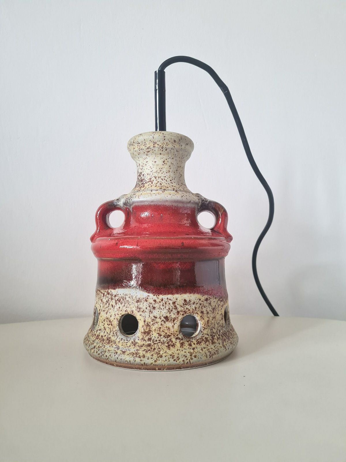 Vintage One Of Two Pendant Lamps Hand Made Fat Lava Herda Gdr Design 70s photo for sale