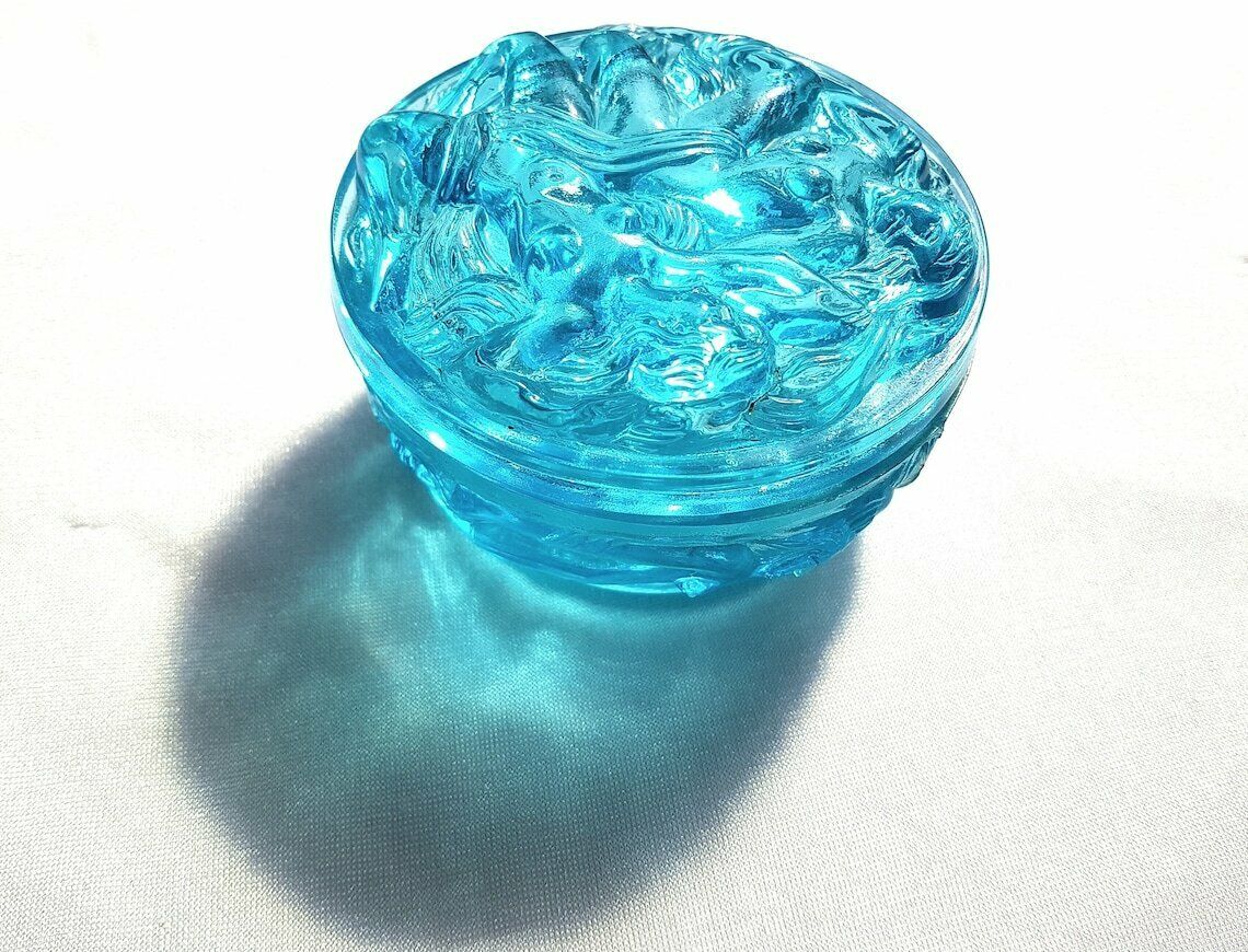 Art Deco Sieradendoos / Poederdoos Van Aquablauw Glas – Schlevogt Ingrid Design, Tsjechisch Boheems Glas