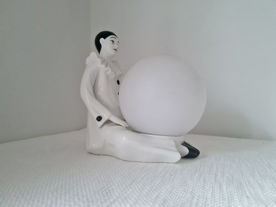 Vintage Table Porcelain Lamp Pierrot With A Ball Very Beautiful Interior Accent Lamp photo Lighting