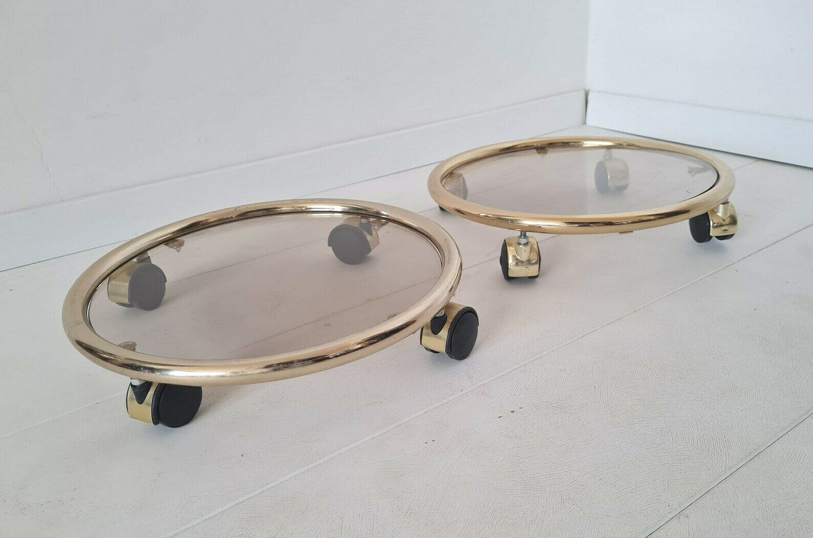 Vintage Mid Century Hollywood Regency Floor Flower Stand On Wheels photo vintage