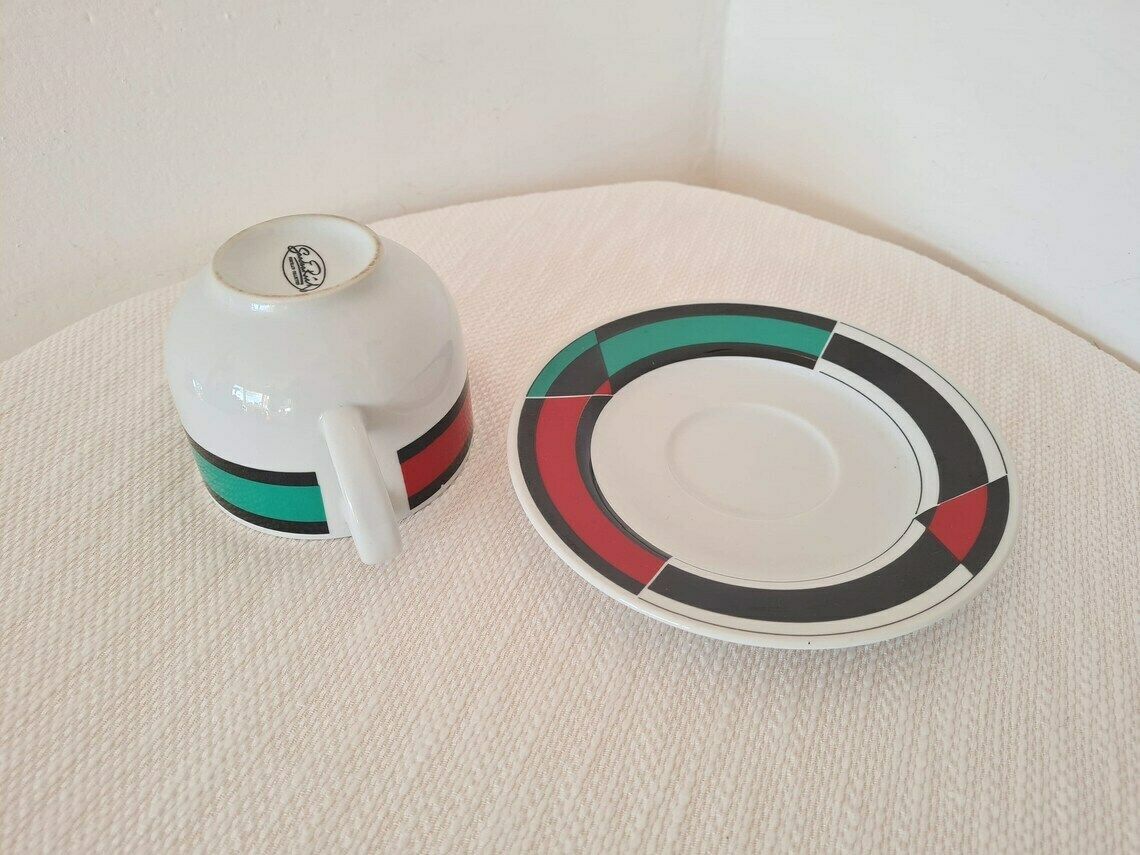 Vintage Memphis Milano Style Porcelain Set Of Big Cup And Saucer 80s photo Home Decor