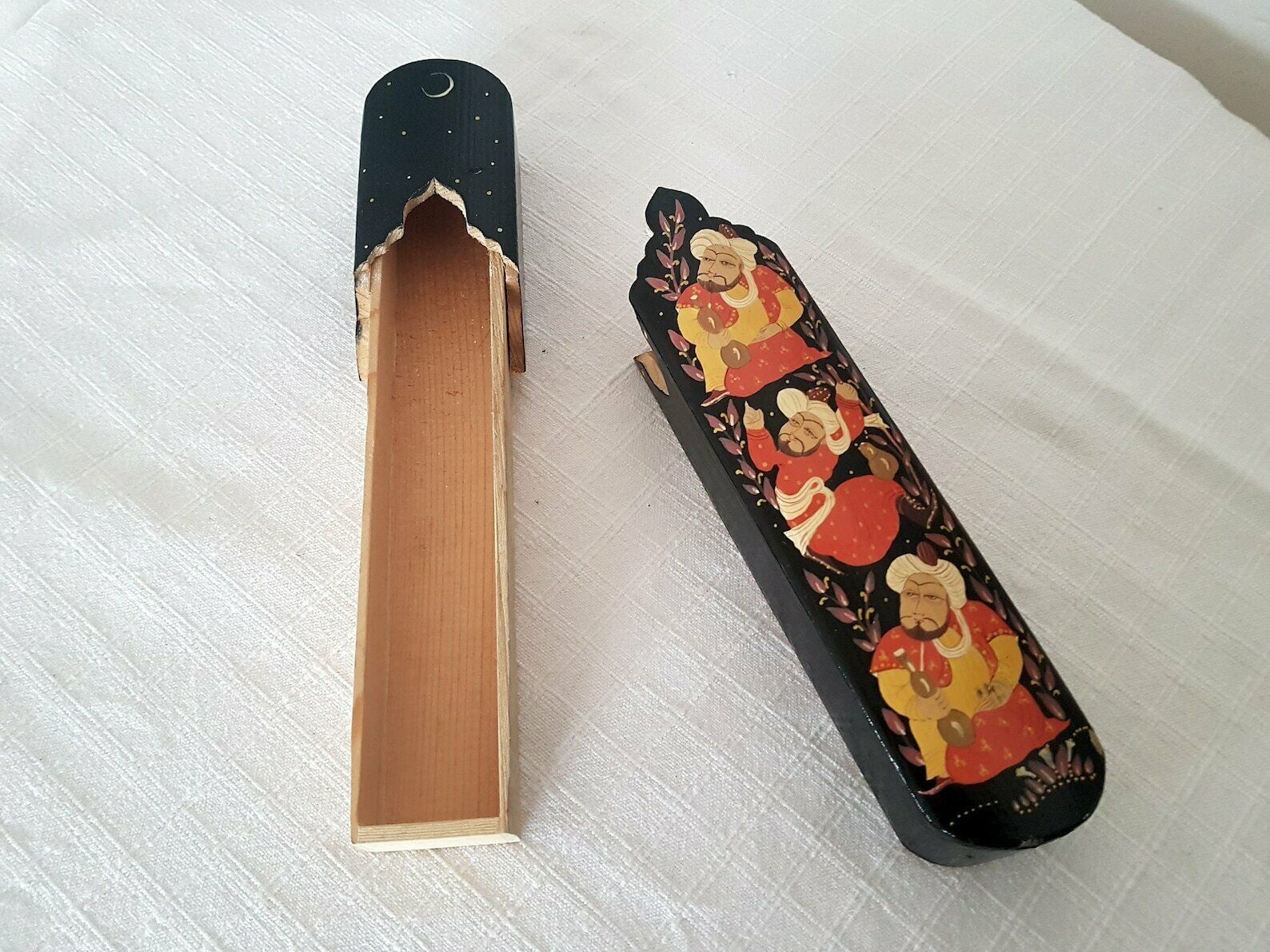 Vintage Lacquer Box Wooden Hand Painted Pencil Box Luxury Pen Box Jewellery Box