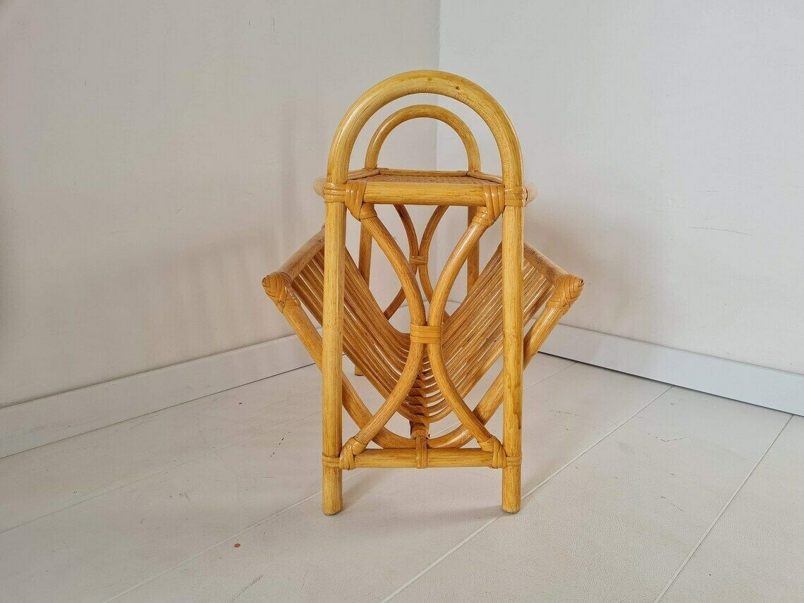 Vintage Mid Century Bamboo Rattan Magazin Holder 80s photo for sale