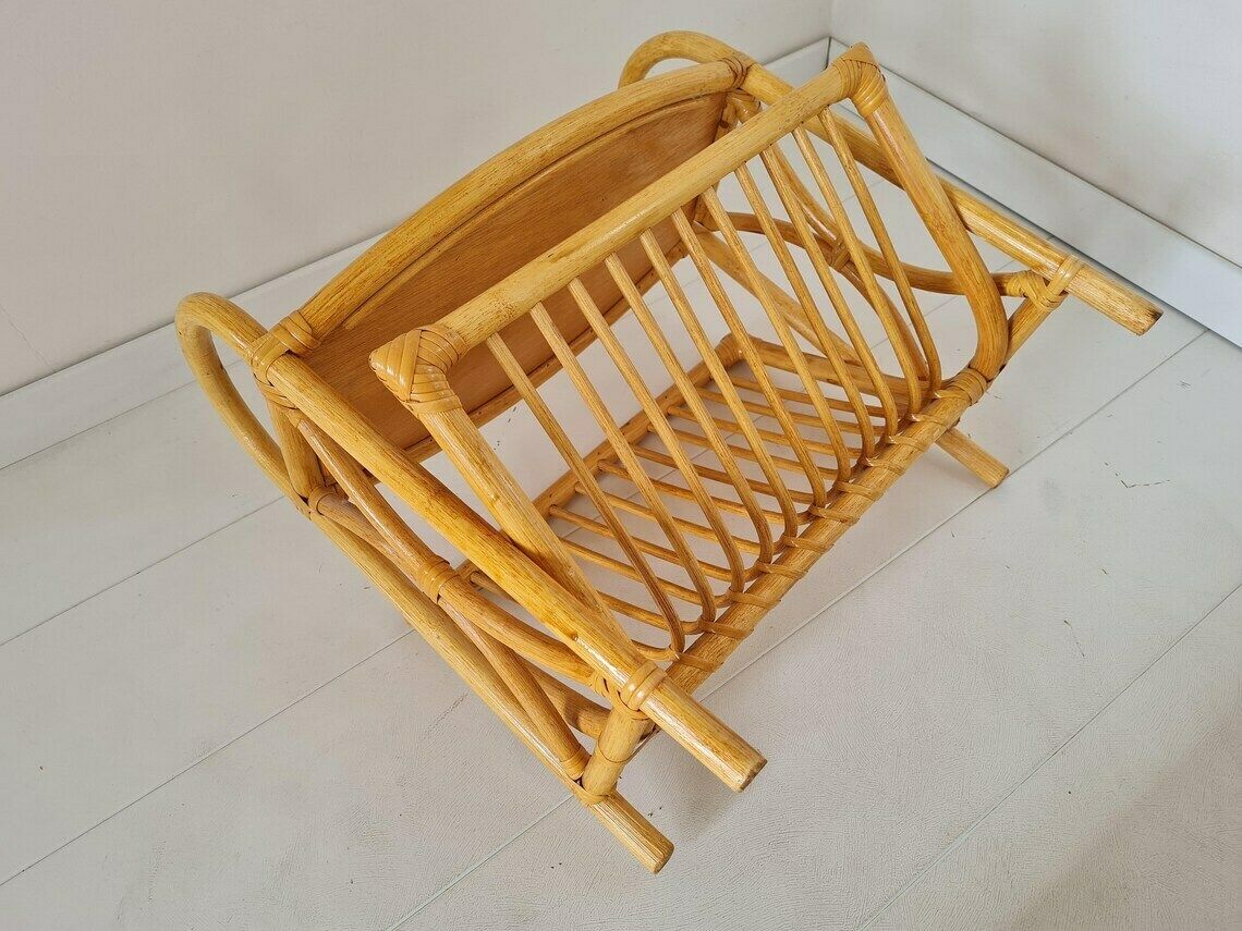 Vintage Mid Century Bamboo Rattan Magazin Holder 80s photo buy