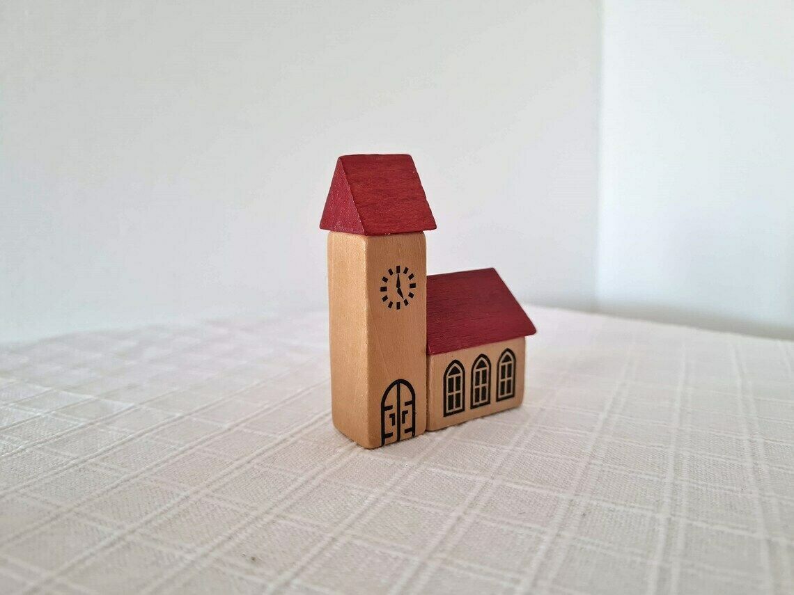 Vintage Erzgebirge Houten Putz Huisjes, Handgeschilderd, Set Van 6 Stuks photo vinterior