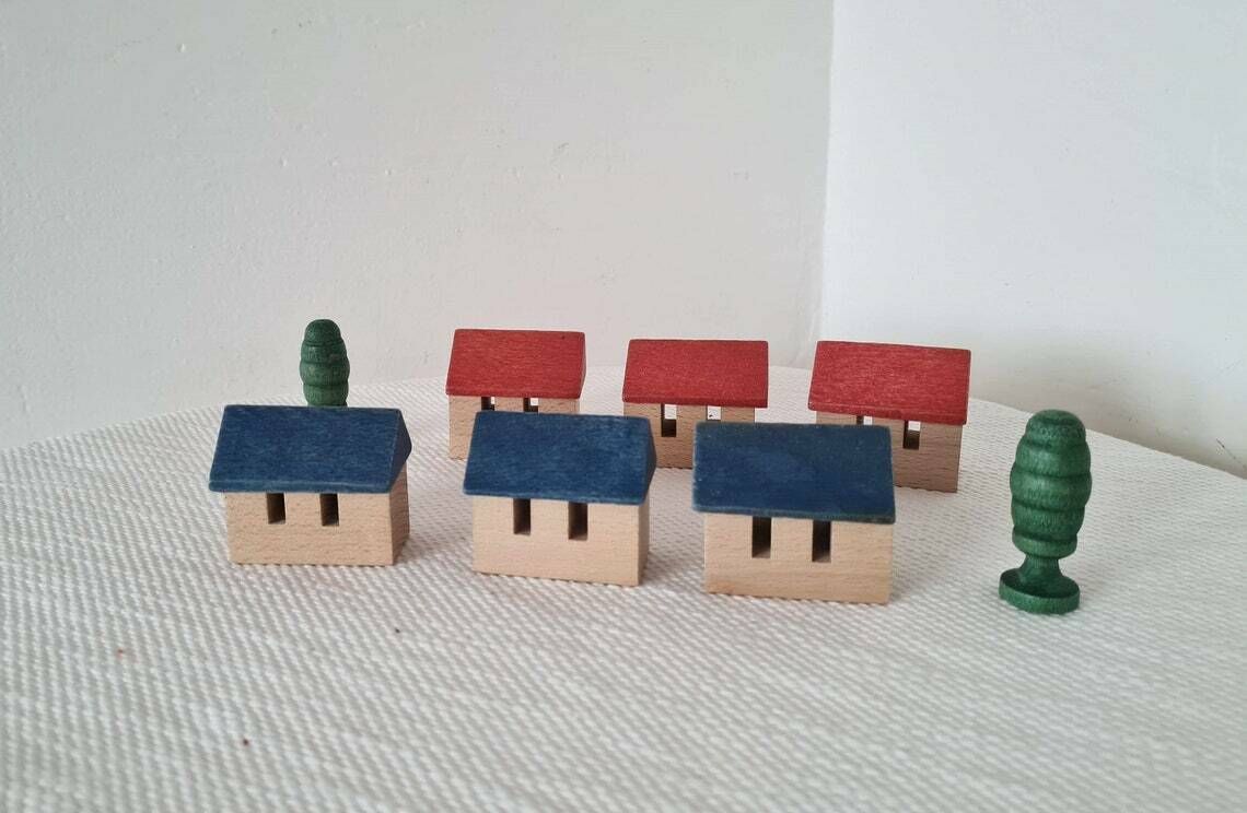 Vintage Houten Erzgebirge Putz Set Van 20 Handgeschilderde Stuks photo Woonaccessoires