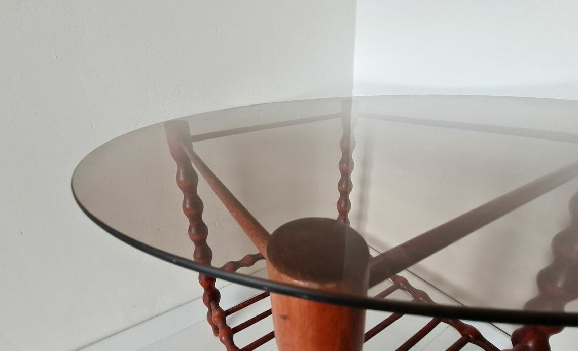 Vintage Mid Century Modern Wooden Table With Smoky Glass photo 246.0