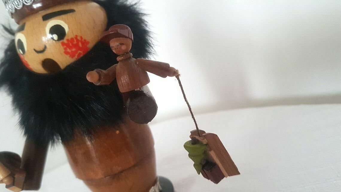 Vintage Retro Erzgebirge Figure, Incense Smoker Man German Incense Burner, Christmas Candle Holder Handmade Design Not Used photo for sale