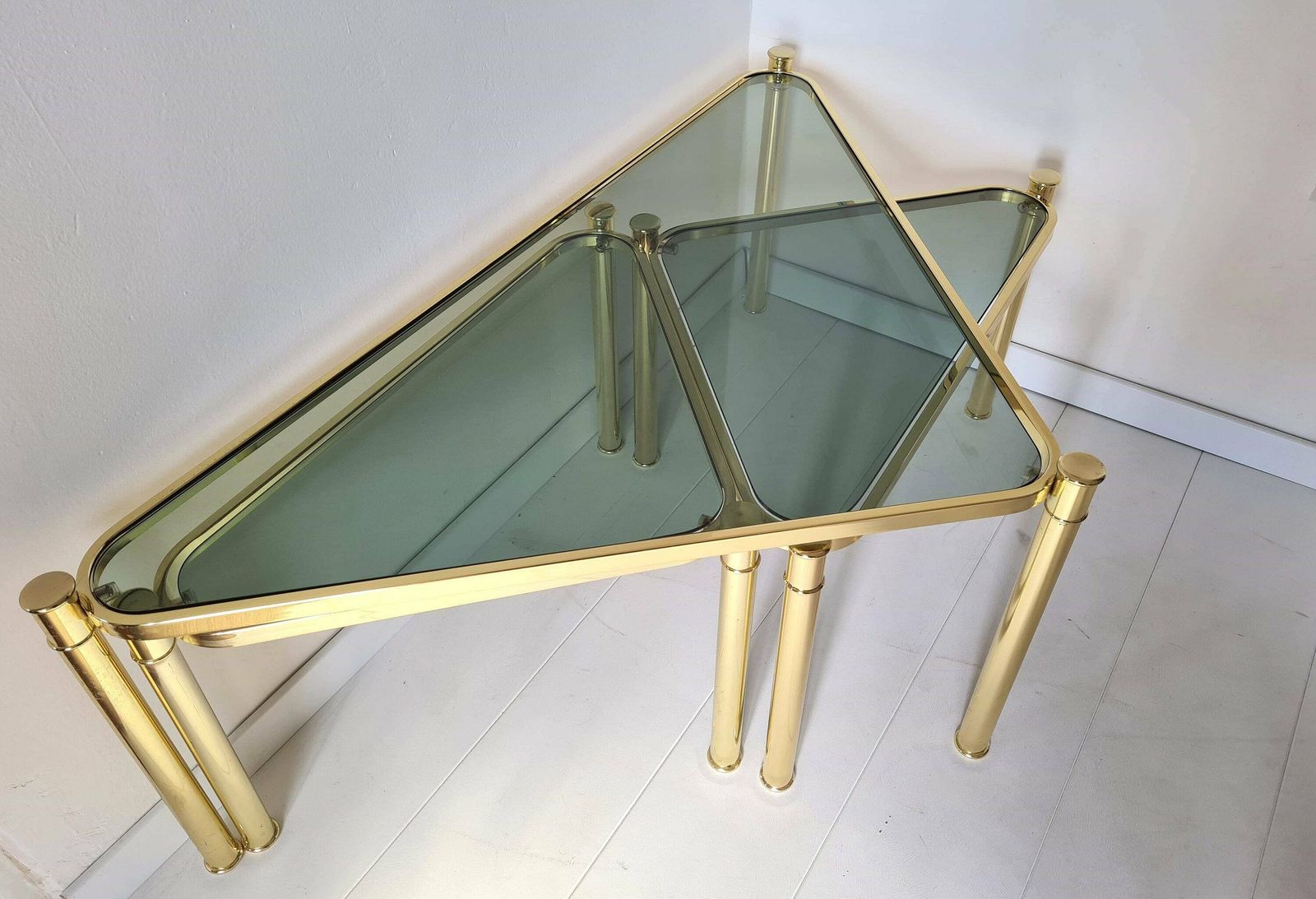 Vintage Mid Century Modern Chrome And Glass Nesting Table Set Of 3 photo 482.0