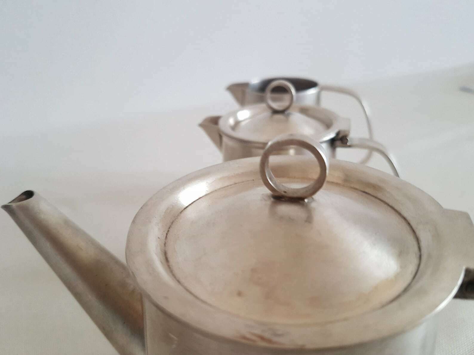 photo furniture Vintage Coffee Set By Jan čalovka For Sandrik A.E. 3 Pieces: Coffee Pot, Milk Jug, Water Jug. German Silver Alpaka