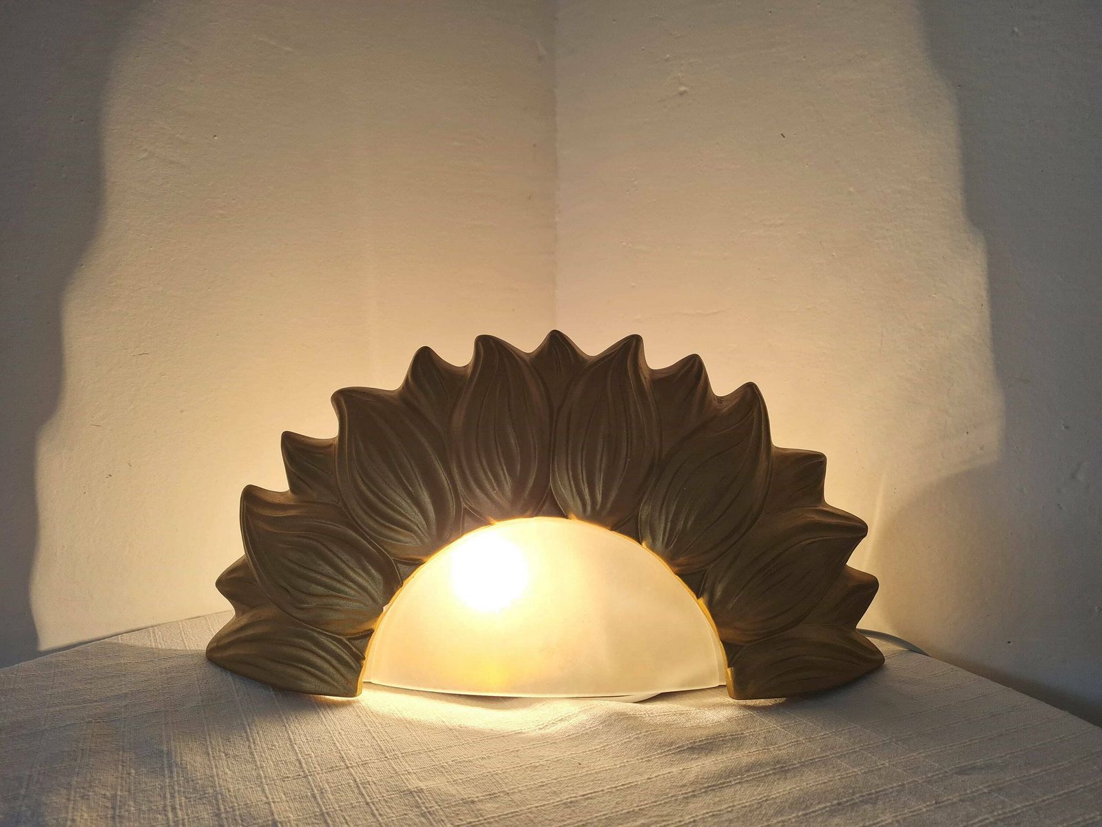 photo furniture Vintage Ceramic And Mat Glass Wall/ Table Lamp Gold Sun Made In Italy
