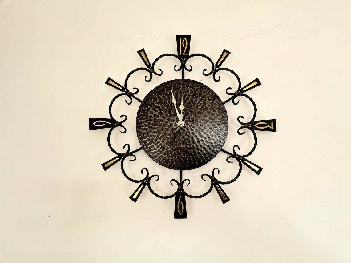 Vintage Mid Century Wall Retro Metal Clock Germany Modern Atomic Space Age Mcm 70s