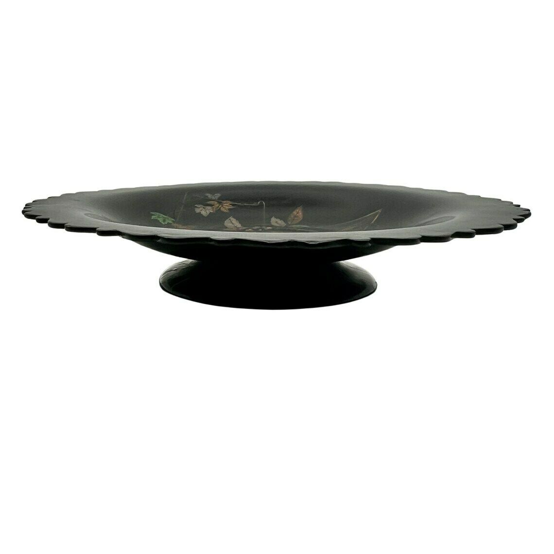 Antique Papier Mache Comport Dish Scalloped Chinoiserie Plate  Japanned Gilt Lacquerware  Dining Room Decor photo furniture