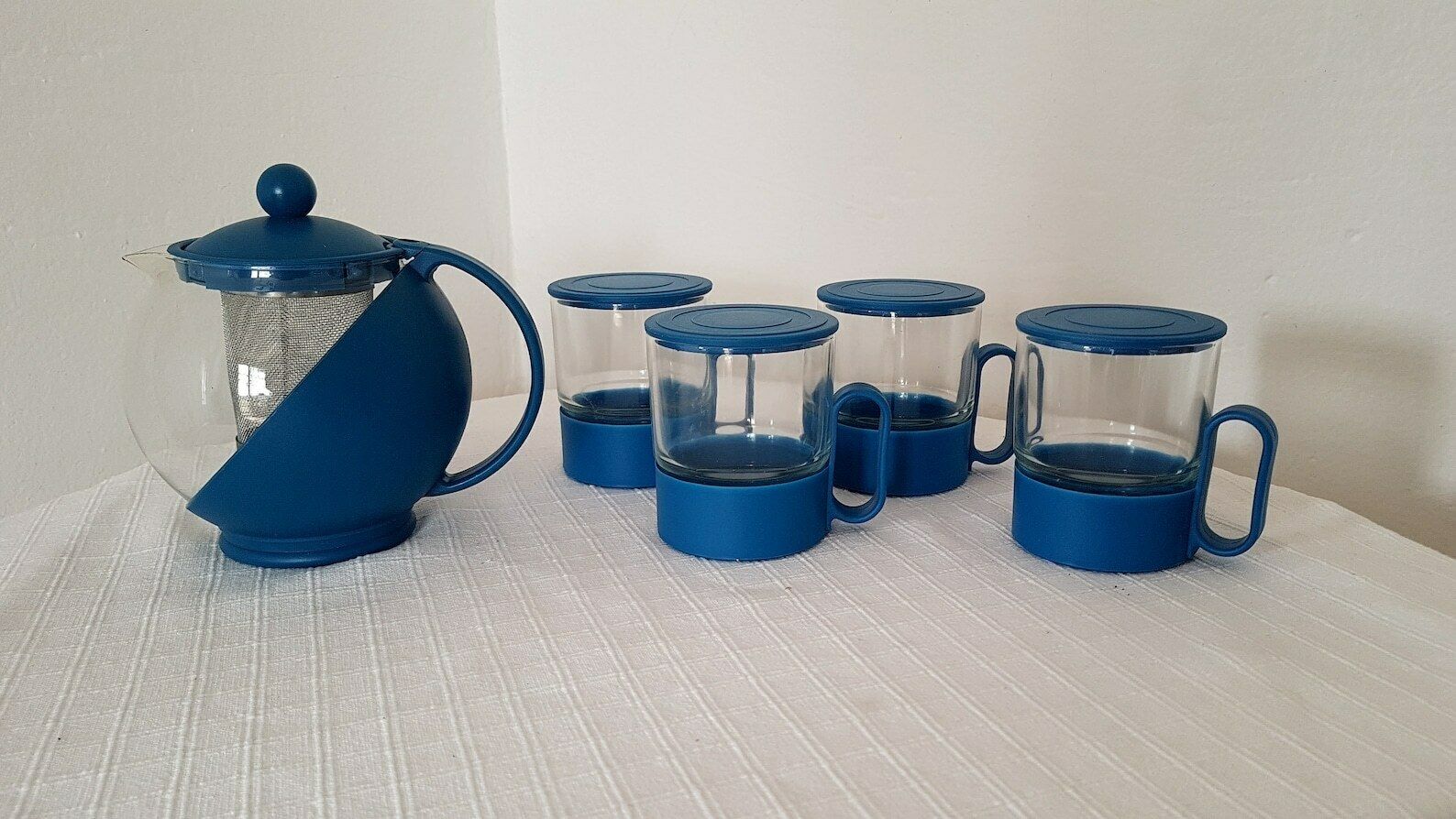 Vintage Space Age Retro Set Glass/Plastic Kettle And Cups In Original Box 80s photo vintage