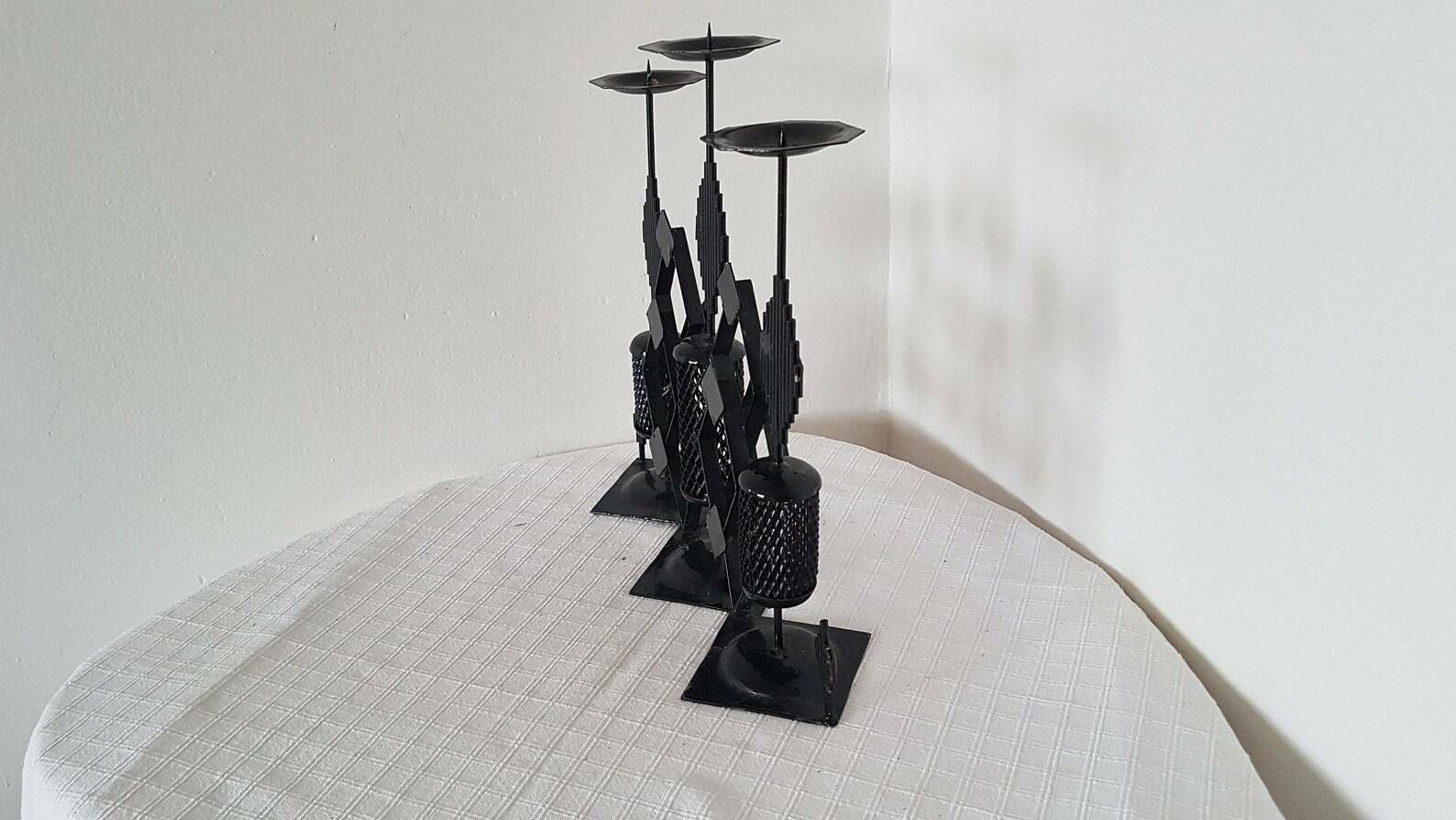 Vintage Mid Century Metal Handmade Candlestick Handmade Design 70s photo vintage