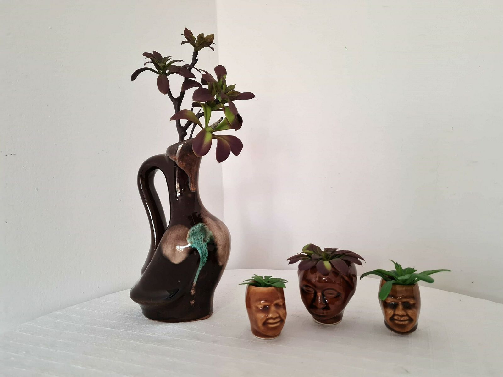 Vintage Mid Century Set Of 3 Small Ceramic Vases Design 70s photo furniture